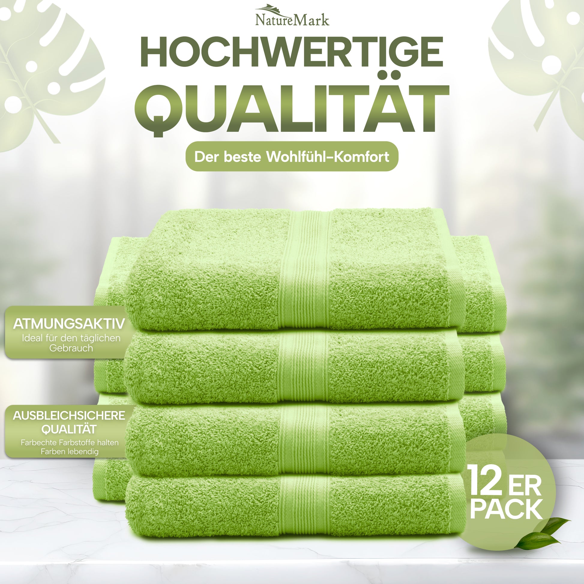 NatureMark Gästetücher – 12er Pack (30x50 cm), 100% Baumwolle, Oeko-Tex Zertifiziert, weich, saugfähig und pflegeleicht – Für Bad, Gäste & Spa – Anthrazit/Grau