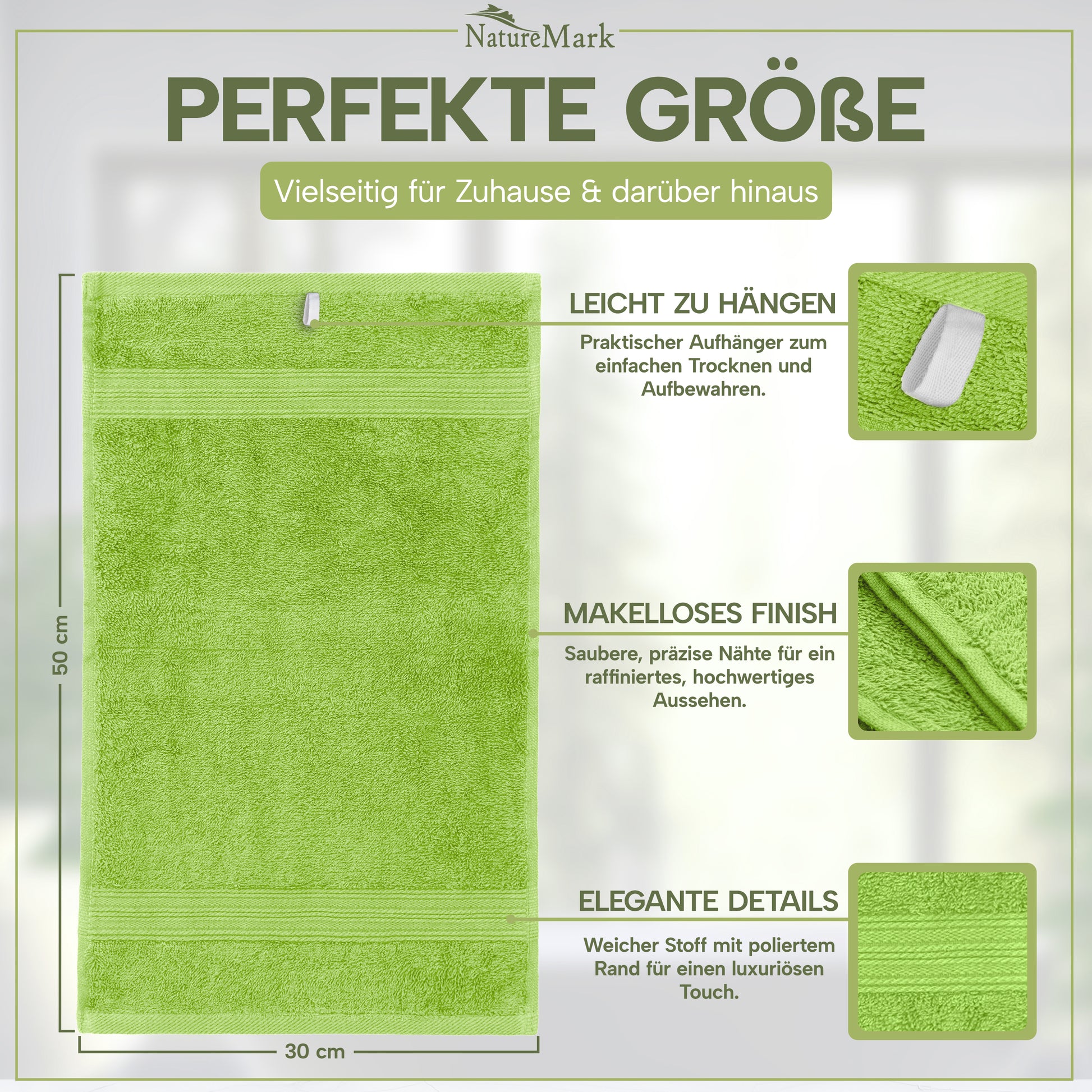 NatureMark Gästetücher – 12er Pack (30x50 cm), 100% Baumwolle, Oeko-Tex Zertifiziert, weich, saugfähig und pflegeleicht – Für Bad, Gäste & Spa – Anthrazit/Grau