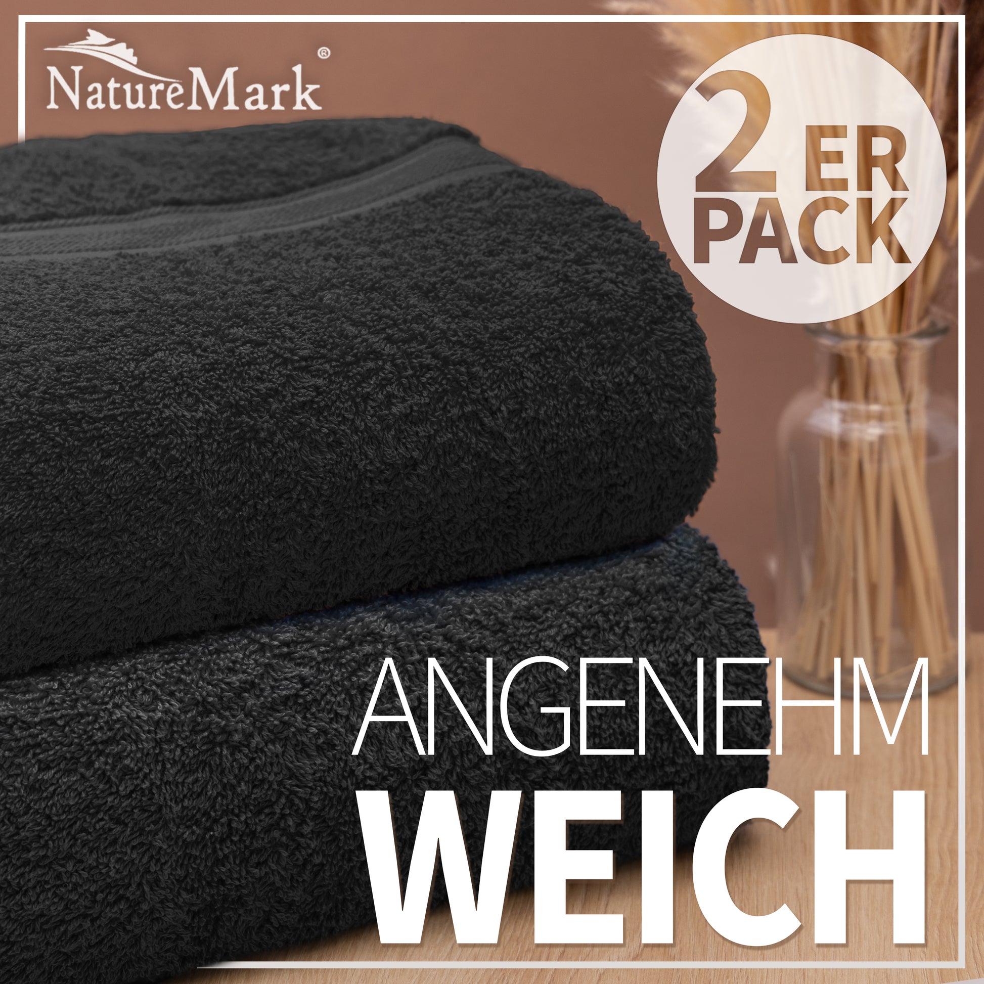 NatureMark 2er Pack DUSCHTÜCHER Premium Qualität 70x140cm DUSCHTUCH Dusch-Handtuch Doppelpack