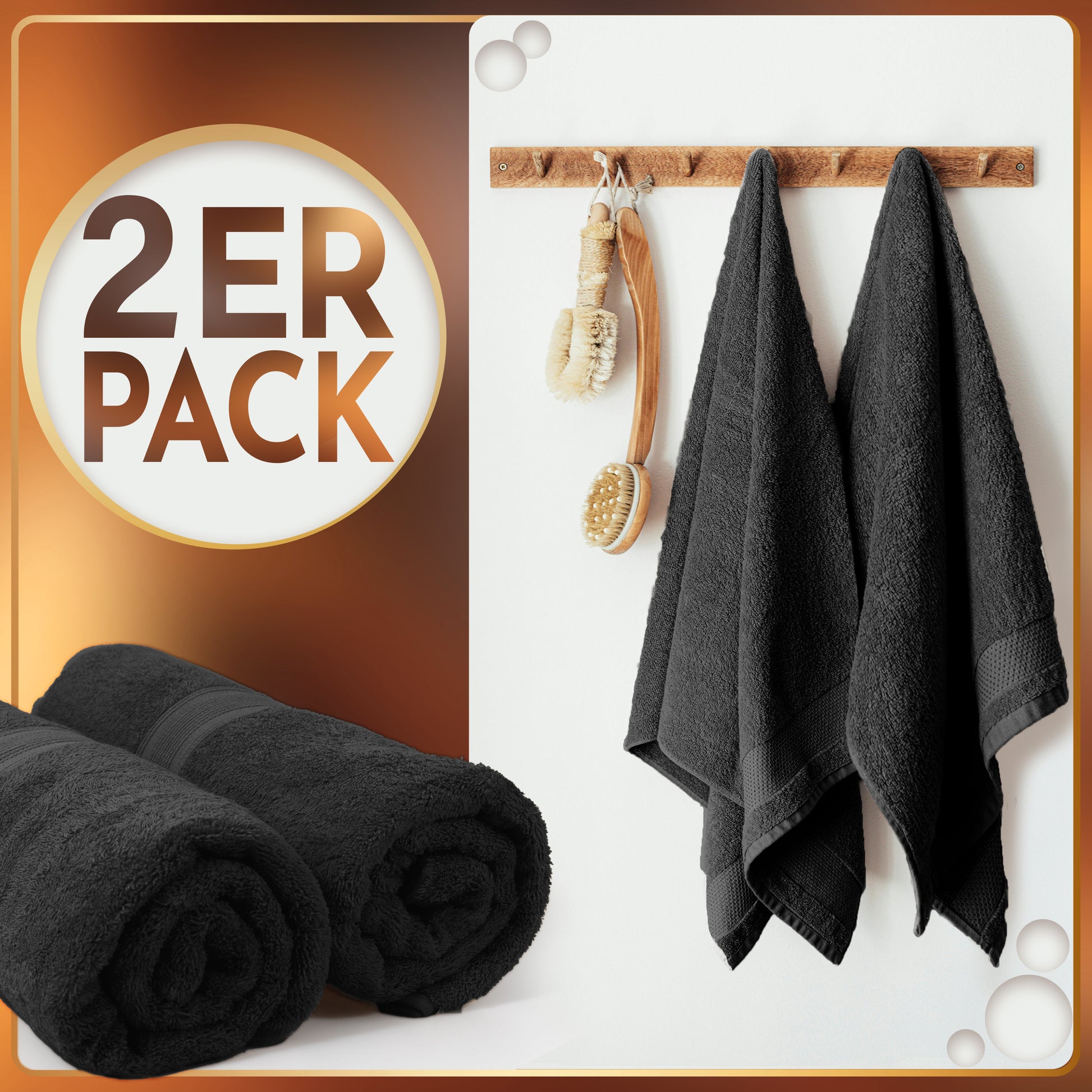 NatureMark 2er Pack SAUNATÜCHER Premium Qualität 80x200cm SAUNATUCH Sauna-Handtuch 100% Baumwolle Farbe: Schwarz