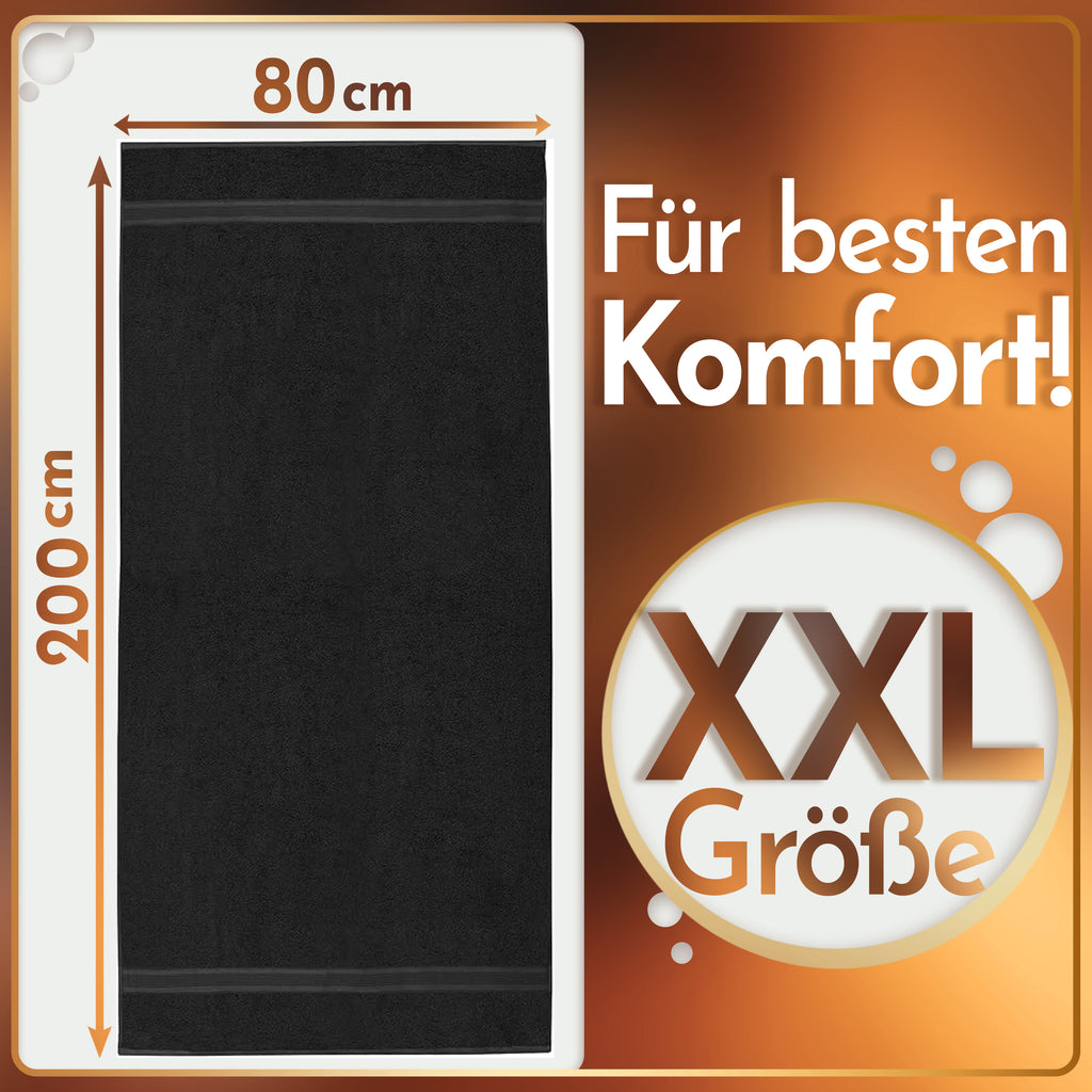 NatureMark 2er Pack SAUNATÜCHER Premium Qualität 80x200cm SAUNATUCH Sauna-Handtuch 100% Baumwolle Farbe: Schwarz