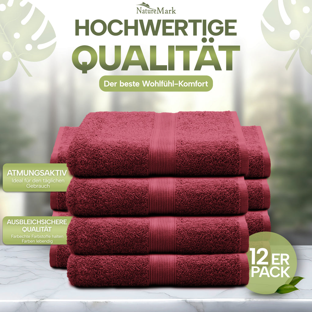 NatureMark Gästetücher – 12er Pack (30x50 cm), 100% Baumwolle, Oeko-Tex Zertifiziert, weich, saugfähig und pflegeleicht – Für Bad, Gäste & Spa – Anthrazit/Grau