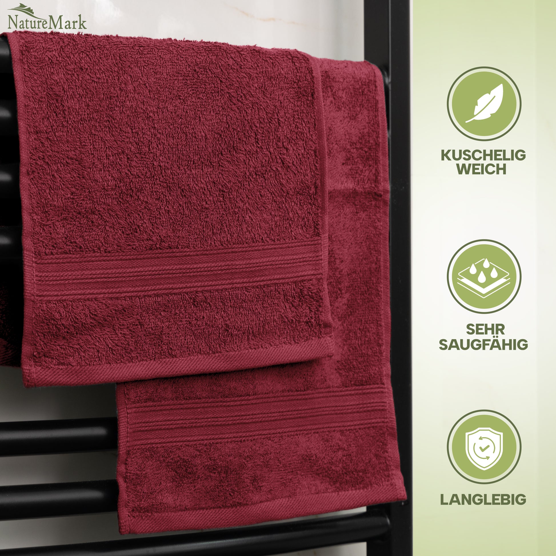NatureMark Gästetücher – 12er Pack (30x50 cm), 100% Baumwolle, Oeko-Tex Zertifiziert, weich, saugfähig und pflegeleicht – Für Bad, Gäste & Spa – Anthrazit/Grau