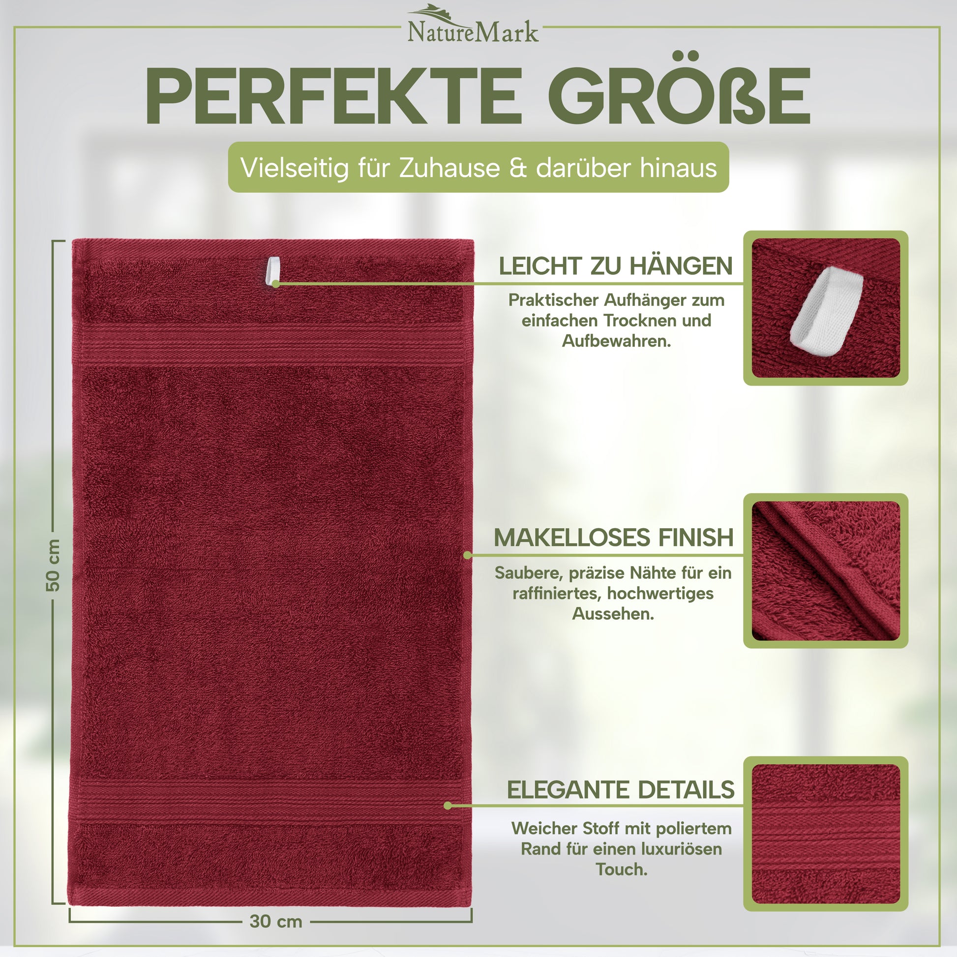 NatureMark Gästetücher – 12er Pack (30x50 cm), 100% Baumwolle, Oeko-Tex Zertifiziert, weich, saugfähig und pflegeleicht – Für Bad, Gäste & Spa – Anthrazit/Grau