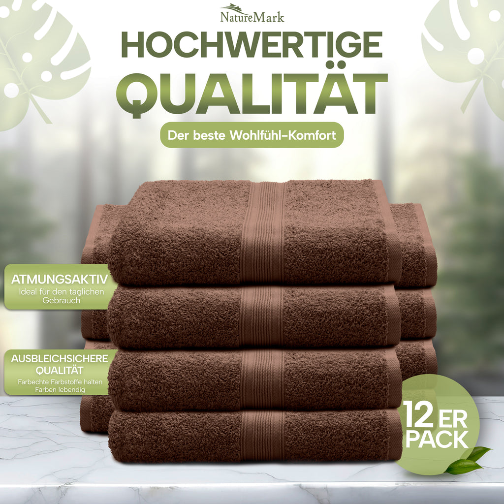 NatureMark Gästetücher – 12er Pack (30x50 cm), 100% Baumwolle, Oeko-Tex Zertifiziert, weich, saugfähig und pflegeleicht – Für Bad, Gäste & Spa – Anthrazit/Grau