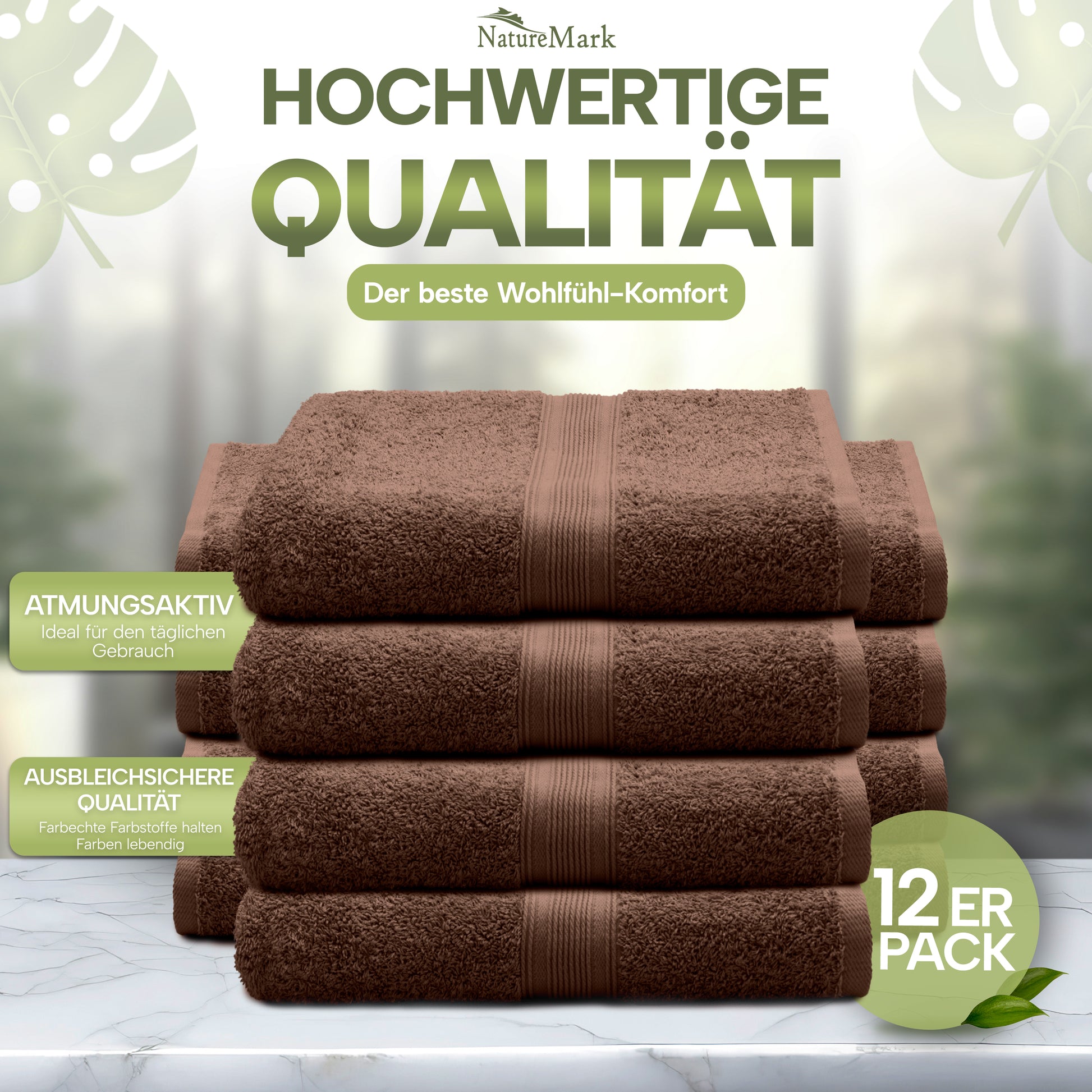 NatureMark Gästetücher – 12er Pack (30x50 cm), 100% Baumwolle, Oeko-Tex Zertifiziert, weich, saugfähig und pflegeleicht – Für Bad, Gäste & Spa – Anthrazit/Grau