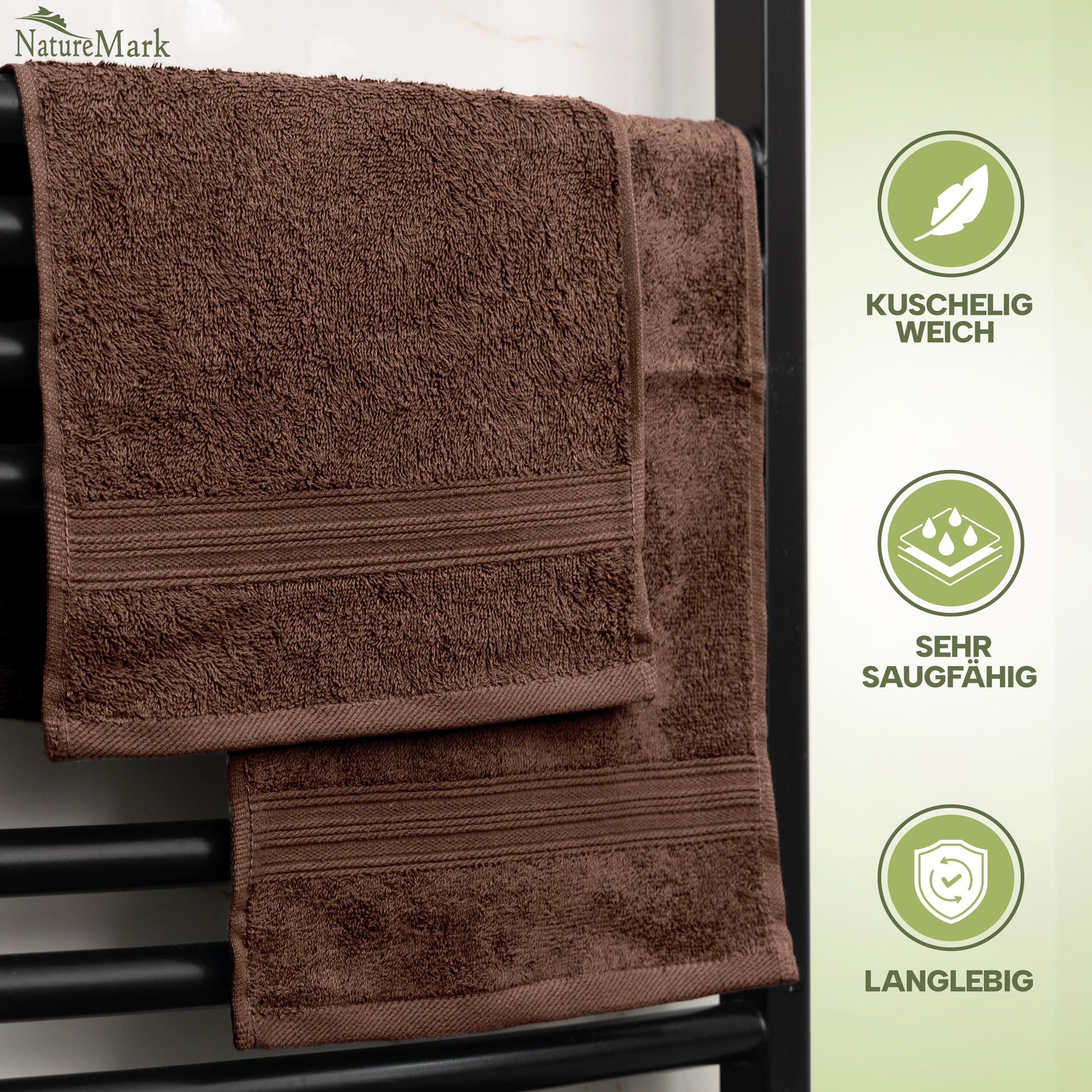NatureMark Gästetücher – 12er Pack (30x50 cm), 100% Baumwolle, Oeko-Tex Zertifiziert, weich, saugfähig und pflegeleicht – Für Bad, Gäste & Spa – Anthrazit/Grau