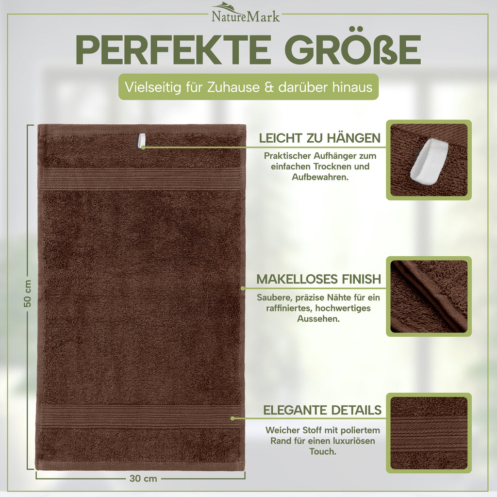 NatureMark Gästetücher – 12er Pack (30x50 cm), 100% Baumwolle, Oeko-Tex Zertifiziert, weich, saugfähig und pflegeleicht – Für Bad, Gäste & Spa – Anthrazit/Grau