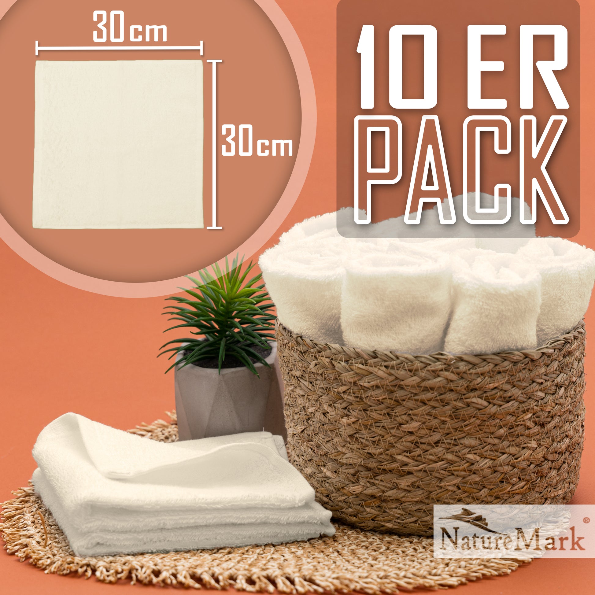 Frottier Seiftücher 10er Pack 30x30cm, 100% Baumwolle