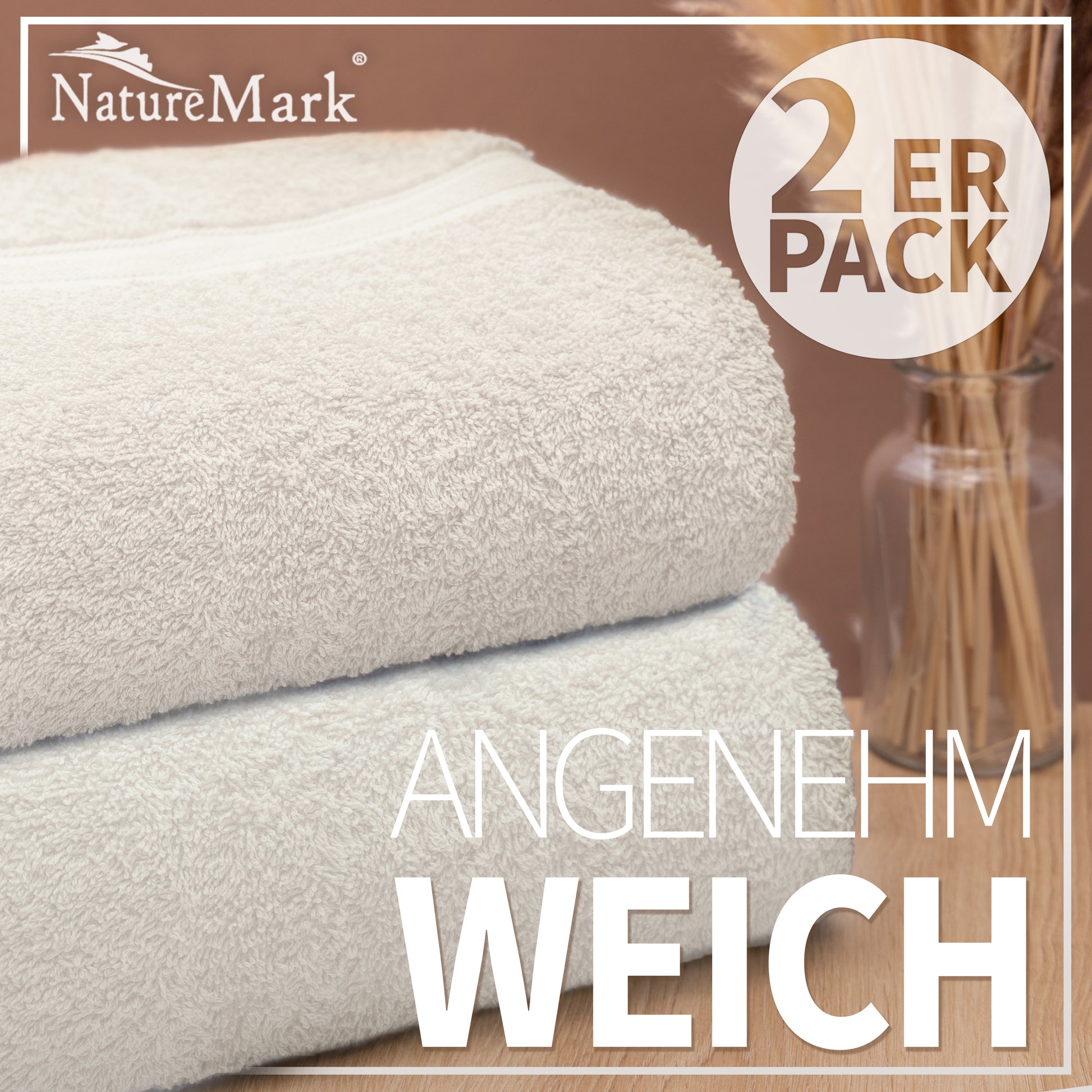 NatureMark 2er Pack DUSCHTÜCHER Premium Qualität 70x140cm DUSCHTUCH Dusch-Handtuch Doppelpack