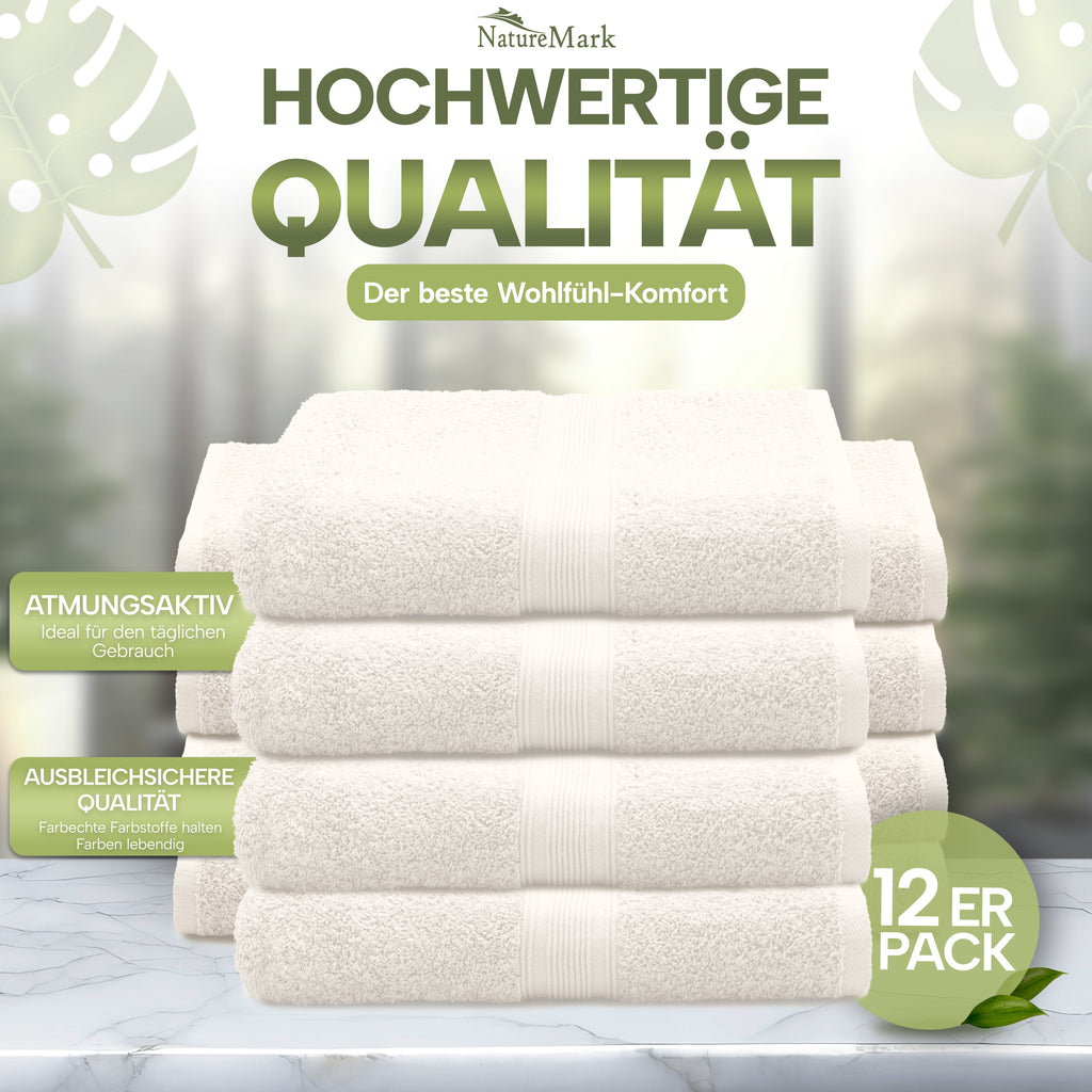 NatureMark Gästetücher – 12er Pack (30x50 cm), 100% Baumwolle, Oeko-Tex Zertifiziert, weich, saugfähig und pflegeleicht – Für Bad, Gäste & Spa – Anthrazit/Grau