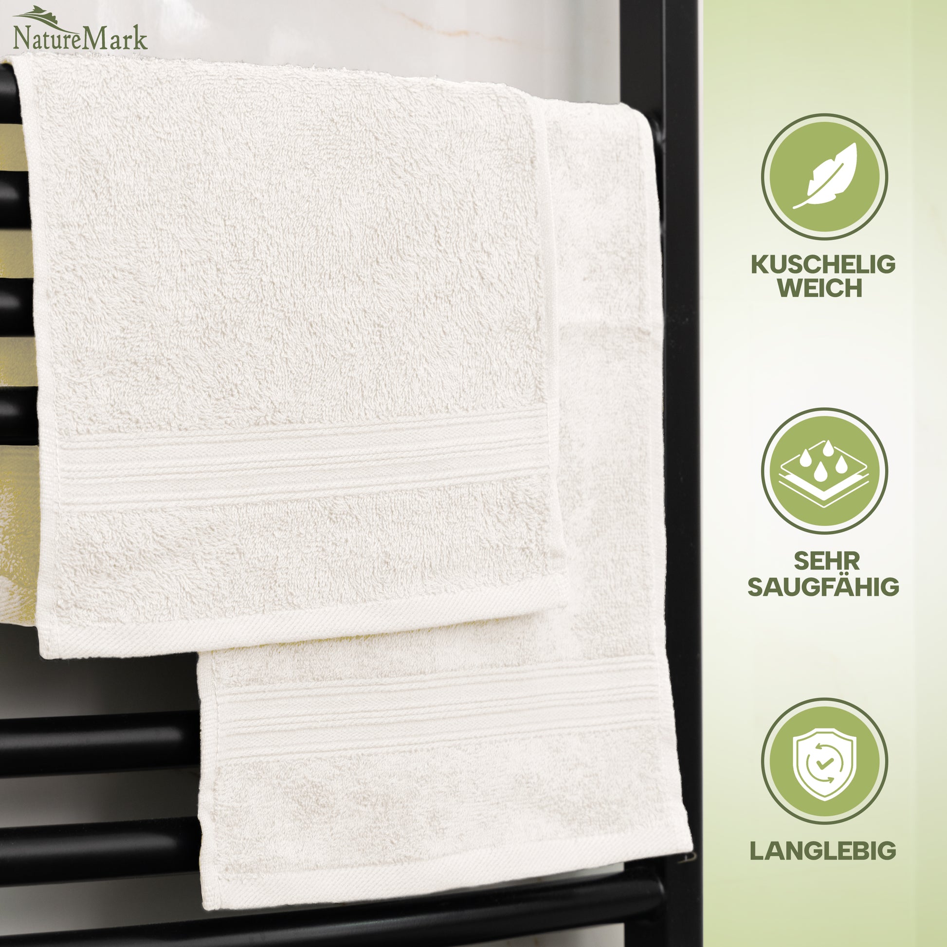 NatureMark Gästetücher – 12er Pack (30x50 cm), 100% Baumwolle, Oeko-Tex Zertifiziert, weich, saugfähig und pflegeleicht – Für Bad, Gäste & Spa – Anthrazit/Grau