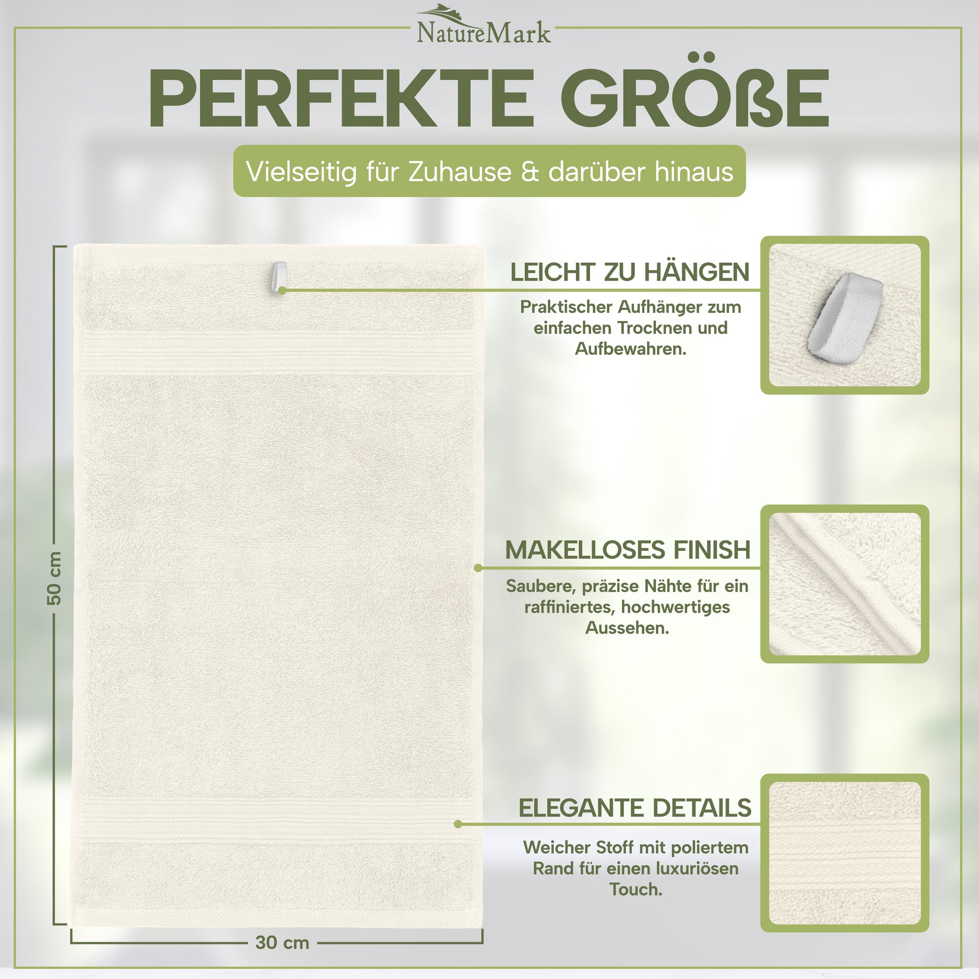 NatureMark Gästetücher – 12er Pack (30x50 cm), 100% Baumwolle, Oeko-Tex Zertifiziert, weich, saugfähig und pflegeleicht – Für Bad, Gäste & Spa – Anthrazit/Grau