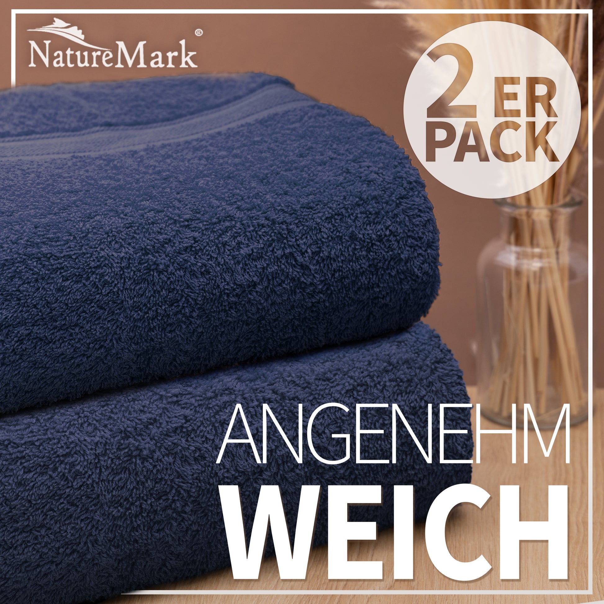 NatureMark 2er Pack DUSCHTÜCHER Premium Qualität 70x140cm DUSCHTUCH Dusch-Handtuch Doppelpack