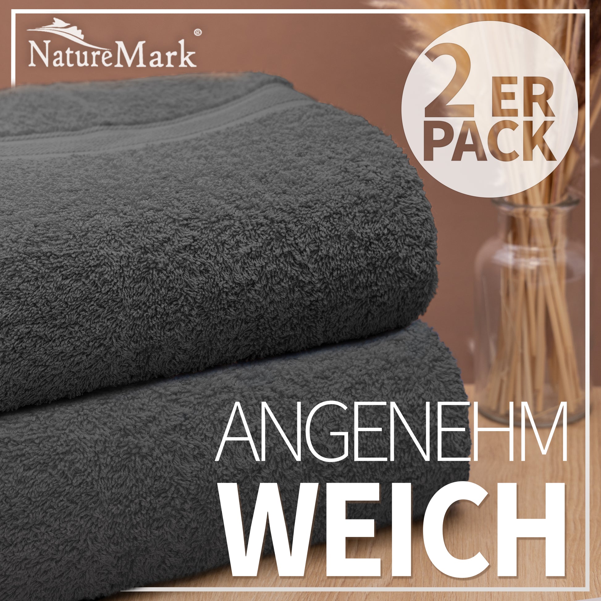 NatureMark 2er Pack DUSCHTÜCHER Premium Qualität 70x140cm DUSCHTUCH Dusch-Handtuch Doppelpack