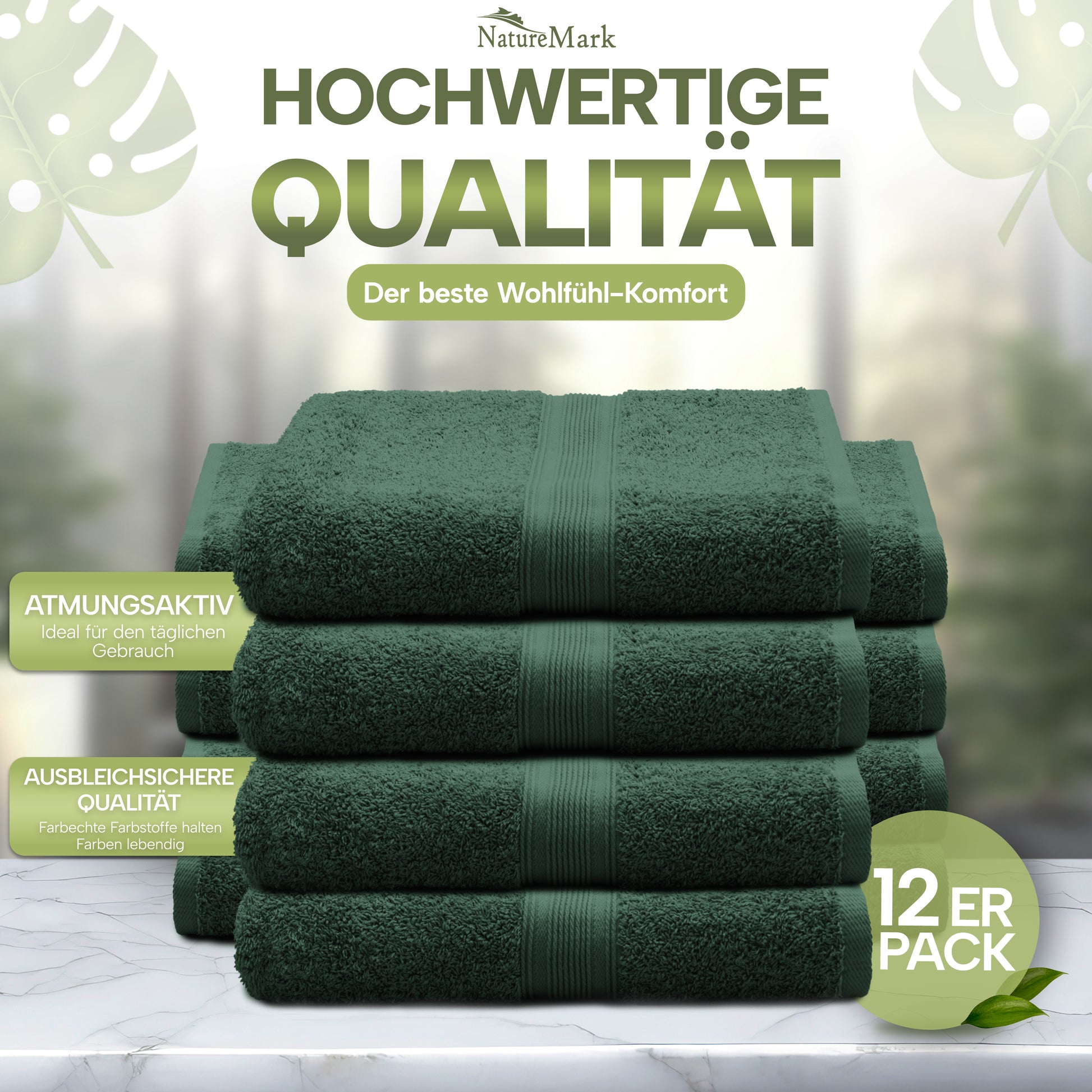 NatureMark Gästetücher – 12er Pack (30x50 cm), 100% Baumwolle, Oeko-Tex Zertifiziert, weich, saugfähig und pflegeleicht – Für Bad, Gäste & Spa – Anthrazit/Grau