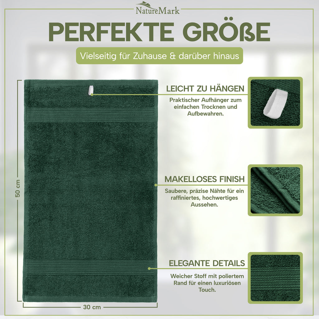 NatureMark Gästetücher – 12er Pack (30x50 cm), 100% Baumwolle, Oeko-Tex Zertifiziert, weich, saugfähig und pflegeleicht – Für Bad, Gäste & Spa – Anthrazit/Grau