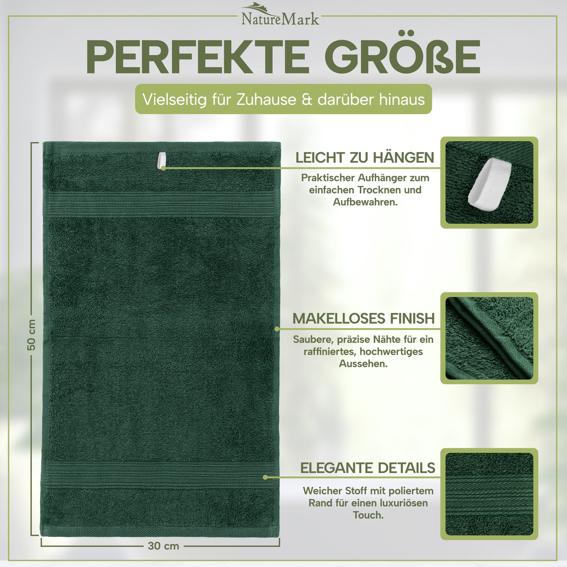 NatureMark Gästetücher – 12er Pack (30x50 cm), 100% Baumwolle, Oeko-Tex Zertifiziert, weich, saugfähig und pflegeleicht – Für Bad, Gäste & Spa – Anthrazit/Grau