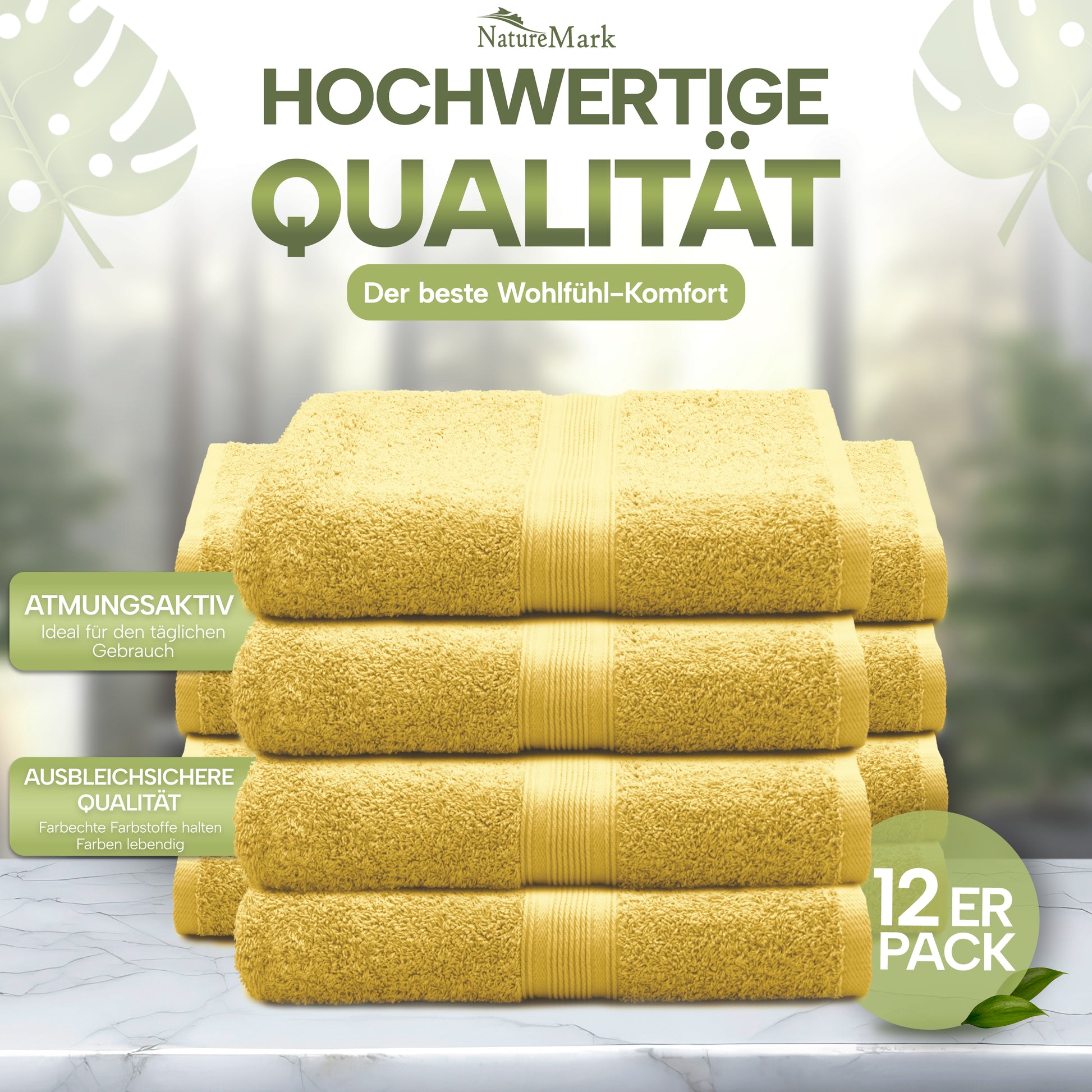 NatureMark Gästetücher – 12er Pack (30x50 cm), 100% Baumwolle, Oeko-Tex Zertifiziert, weich, saugfähig und pflegeleicht – Für Bad, Gäste & Spa – Anthrazit/Grau