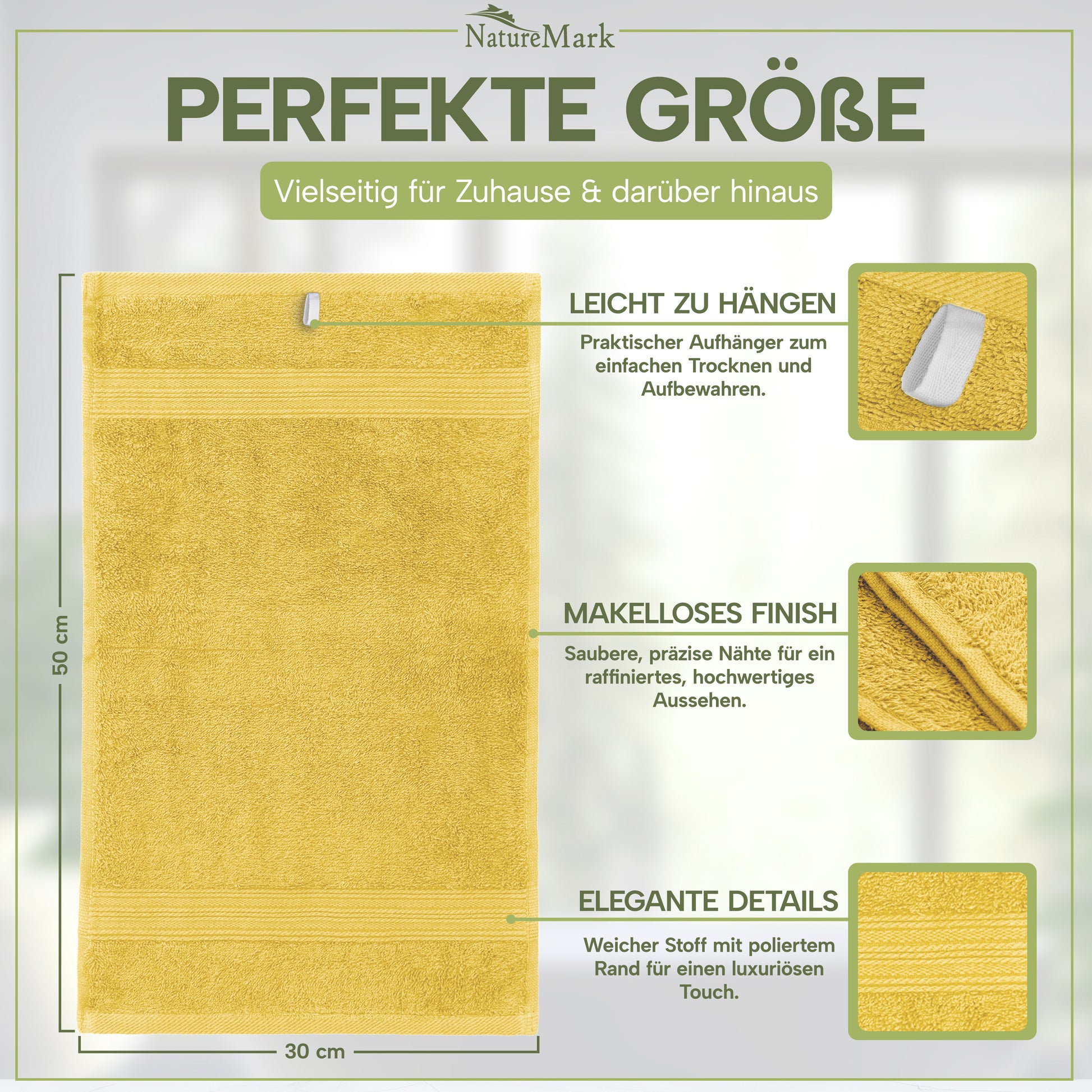 NatureMark Gästetücher – 12er Pack (30x50 cm), 100% Baumwolle, Oeko-Tex Zertifiziert, weich, saugfähig und pflegeleicht – Für Bad, Gäste & Spa – Anthrazit/Grau