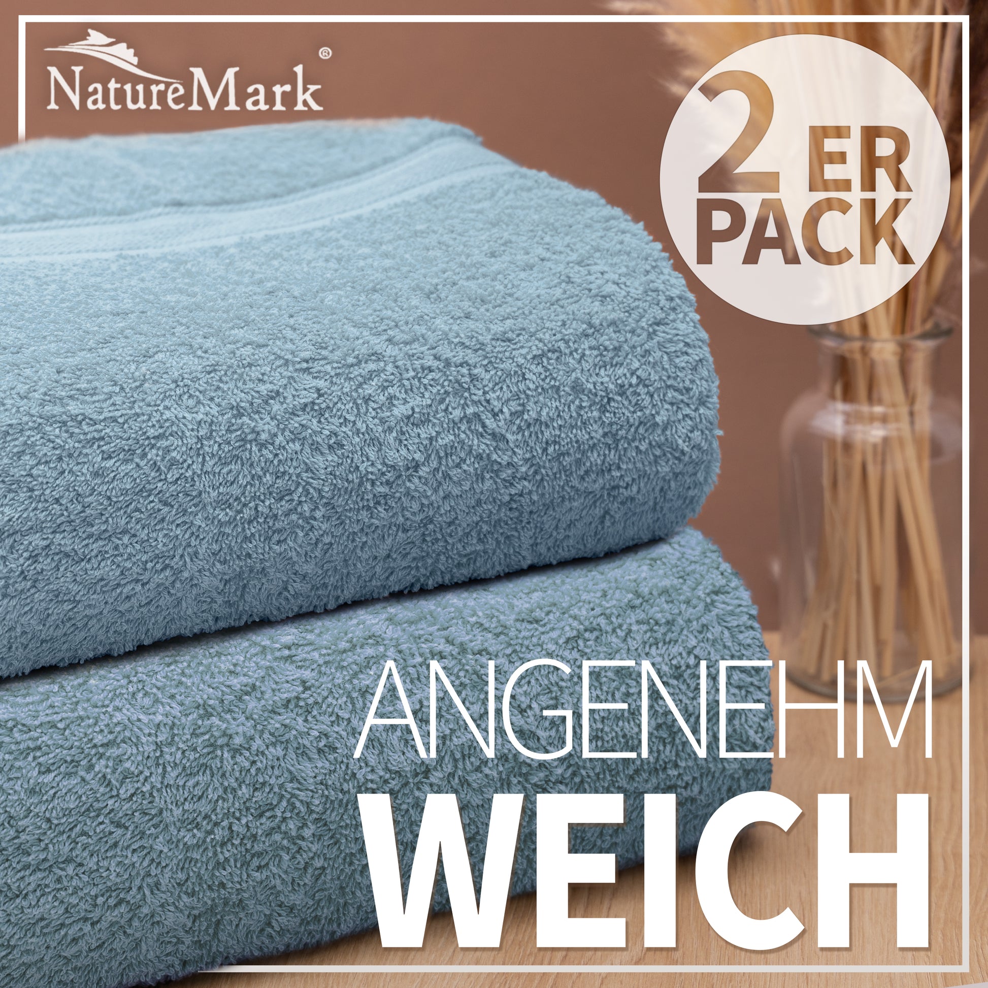 NatureMark 2er Pack DUSCHTÜCHER Premium Qualität 70x140cm DUSCHTUCH Dusch-Handtuch Doppelpack