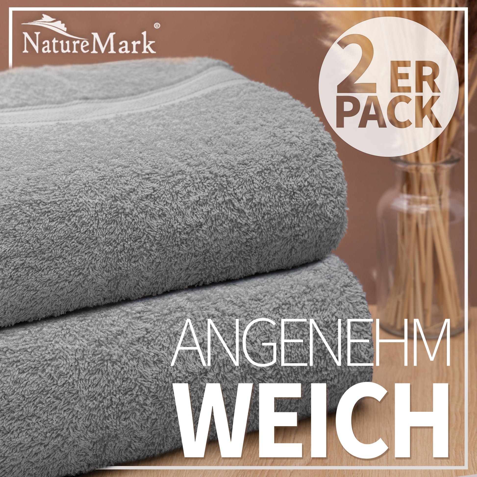 NatureMark 2er Pack DUSCHTÜCHER Premium Qualität 70x140cm DUSCHTUCH Dusch-Handtuch Doppelpack