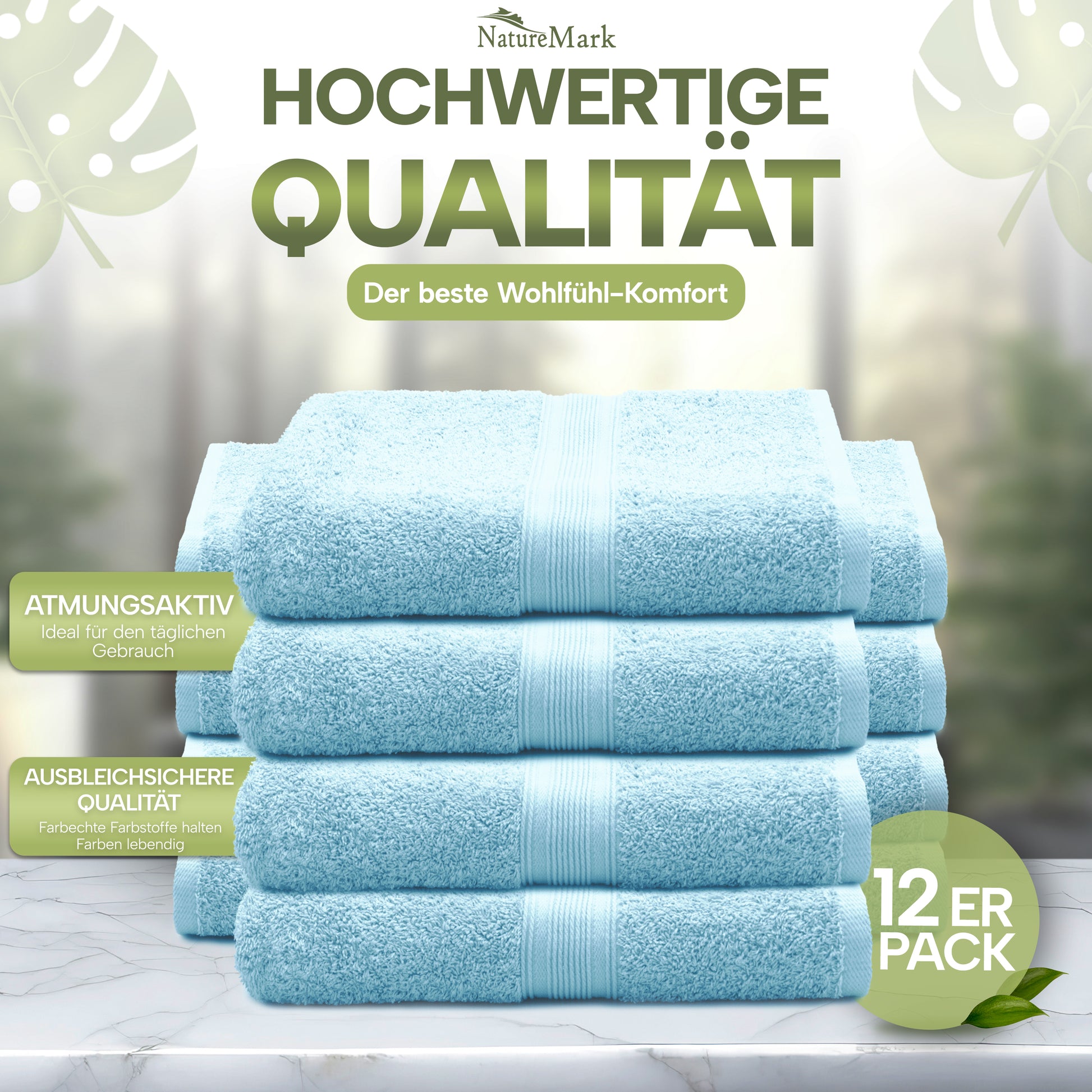 NatureMark Gästetücher – 12er Pack (30x50 cm), 100% Baumwolle, Oeko-Tex Zertifiziert, weich, saugfähig und pflegeleicht – Für Bad, Gäste & Spa – Anthrazit/Grau