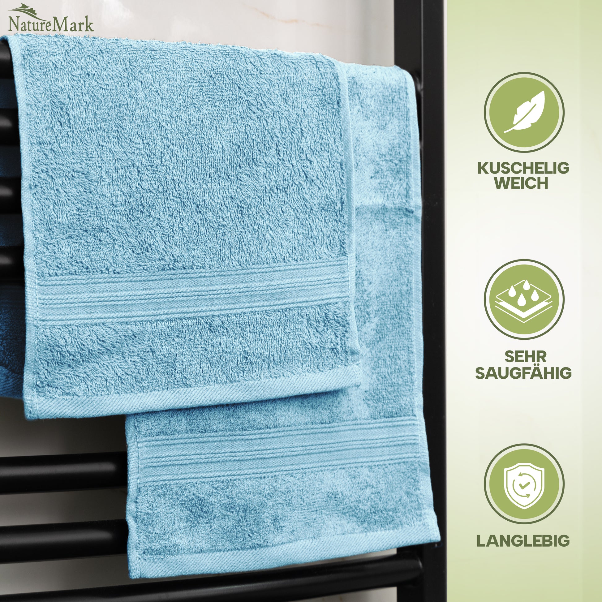 NatureMark Gästetücher – 12er Pack (30x50 cm), 100% Baumwolle, Oeko-Tex Zertifiziert, weich, saugfähig und pflegeleicht – Für Bad, Gäste & Spa – Anthrazit/Grau