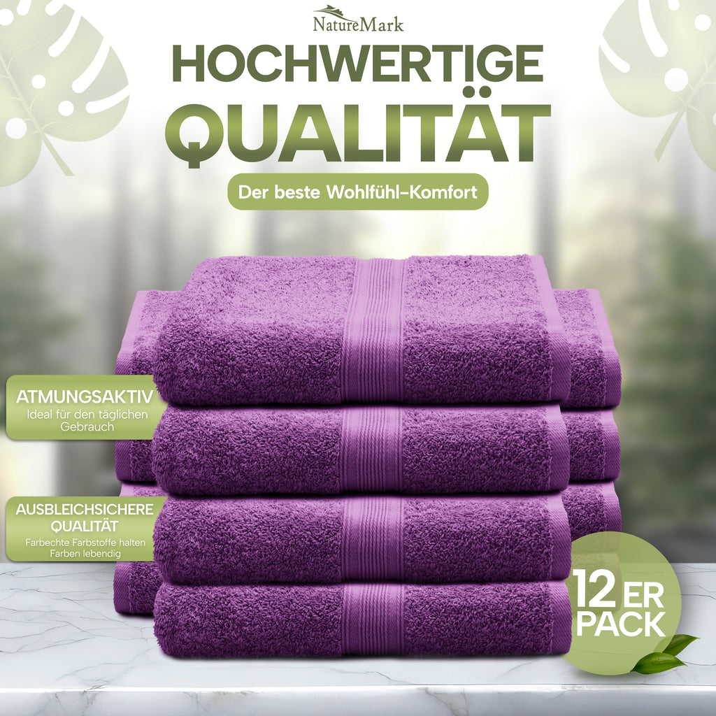 NatureMark Gästetücher – 12er Pack (30x50 cm), 100% Baumwolle, Oeko-Tex Zertifiziert, weich, saugfähig und pflegeleicht – Für Bad, Gäste & Spa – Anthrazit/Grau