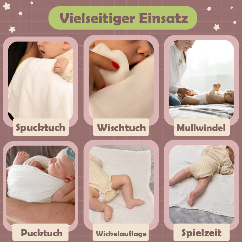NatureMark 10er-Pack Baby-Mulltücher – 100% Baumwolle – weiche und saugfähige Tücher für Stillen & Babypflege, Windeln, Pucktücher & Waschlappen – Weiß, 70x70 cm