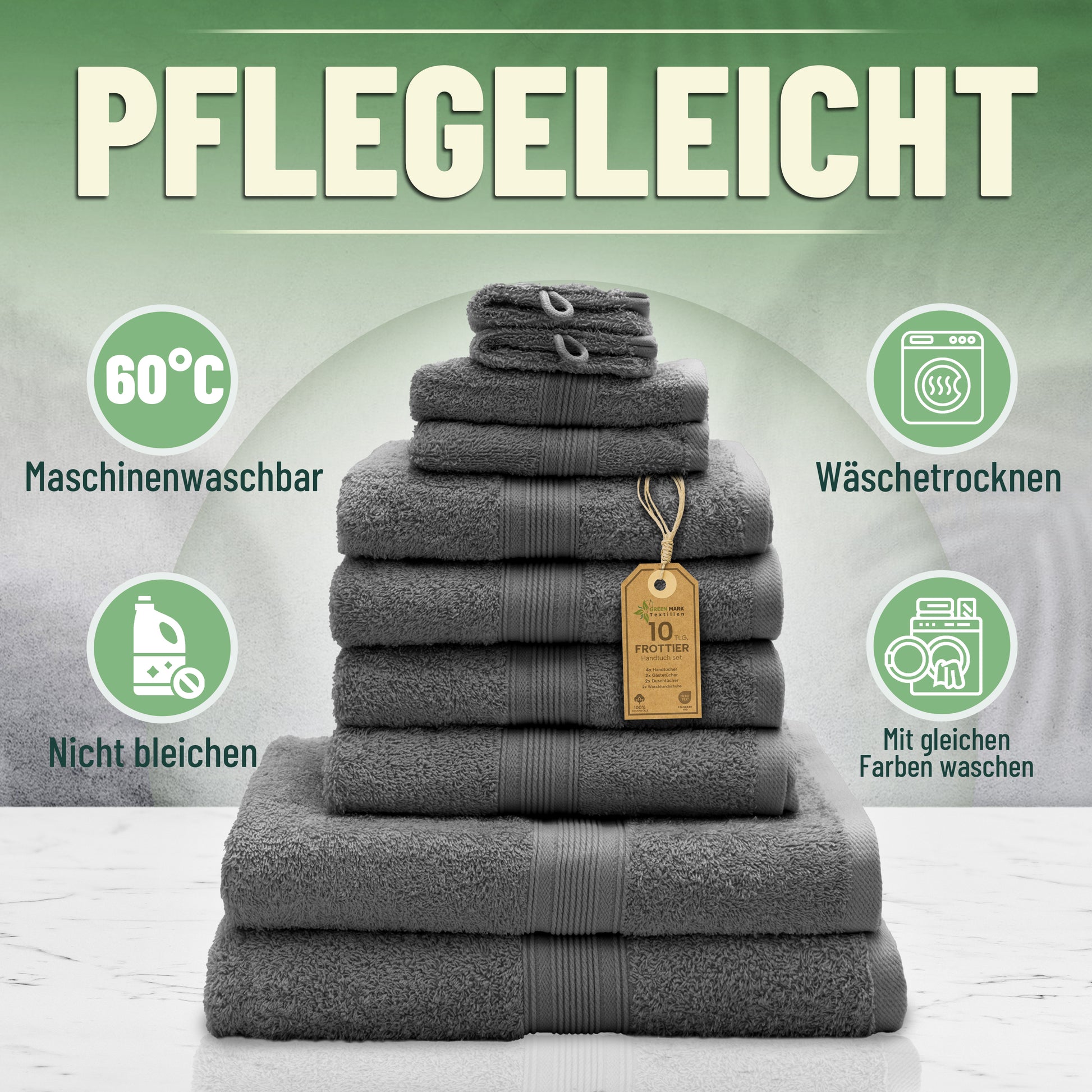 Frottier Handtuch-Set, 4X Handtücher, 2X Duschtücher, 2X Gästetücher, 2X Waschhandschuhe