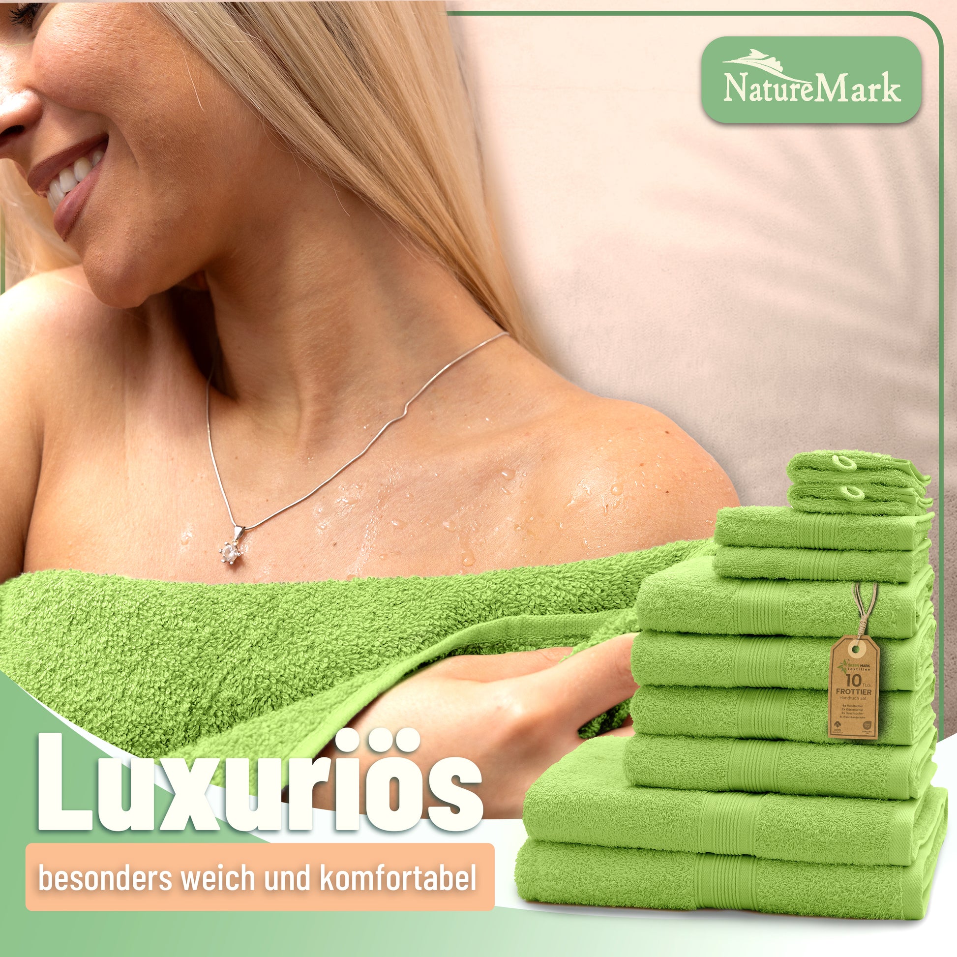 Frottier Handtuch-Set, 4X Handtücher, 2X Duschtücher, 2X Gästetücher, 2X Waschhandschuhe