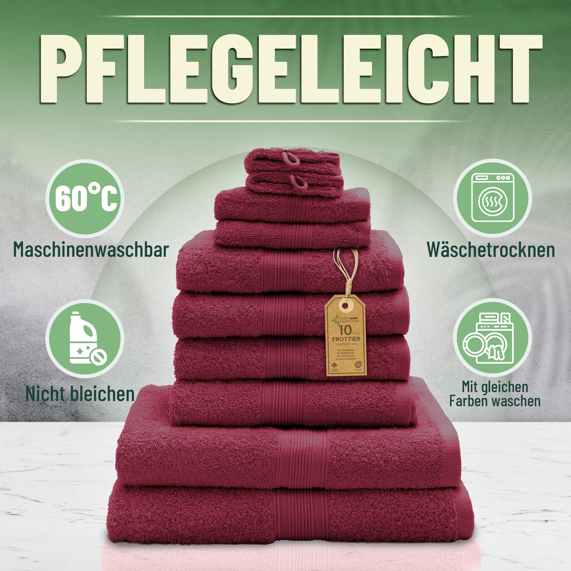 Frottier Handtuch-Set, 4X Handtücher, 2X Duschtücher, 2X Gästetücher, 2X Waschhandschuhe