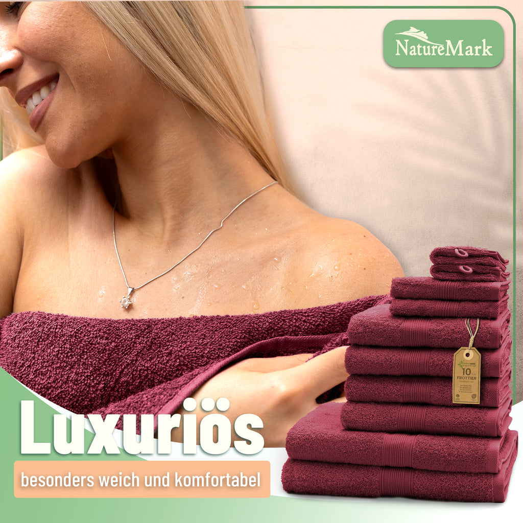 Frottier Handtuch-Set, 4X Handtücher, 2X Duschtücher, 2X Gästetücher, 2X Waschhandschuhe