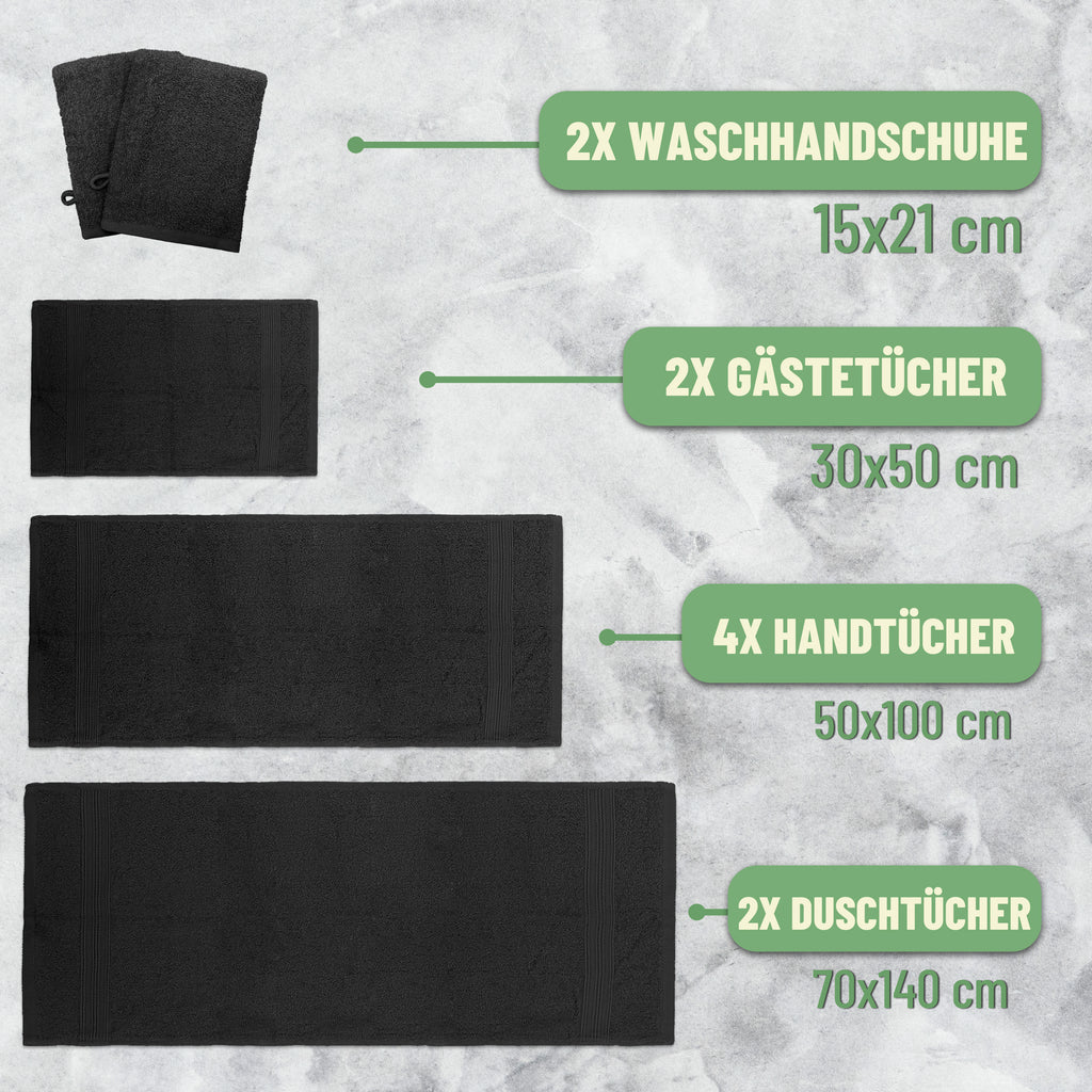 Frottier Handtuch-Set, 4X Handtücher, 2X Duschtücher, 2X Gästetücher, 2X Waschhandschuhe