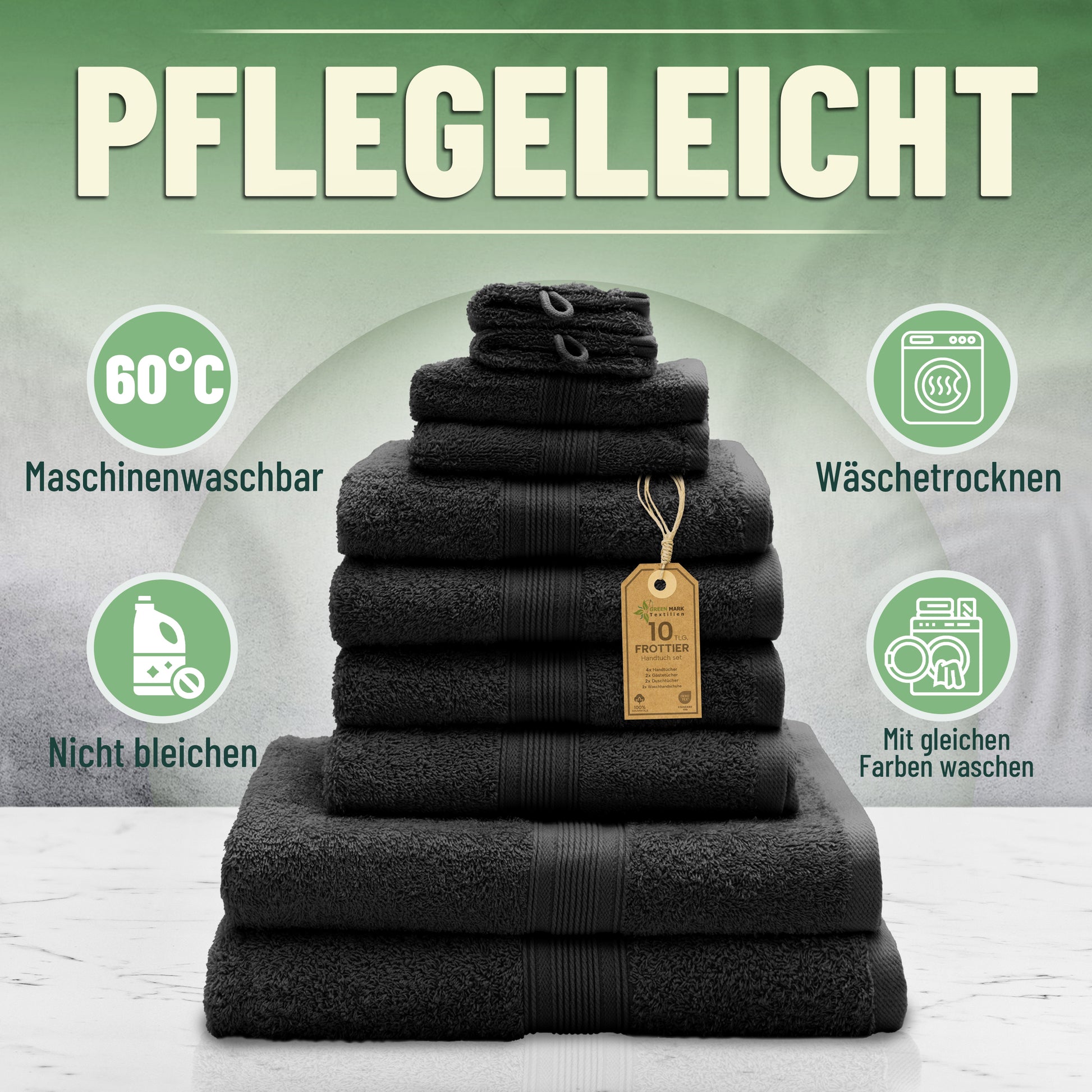 Frottier Handtuch-Set, 4X Handtücher, 2X Duschtücher, 2X Gästetücher, 2X Waschhandschuhe