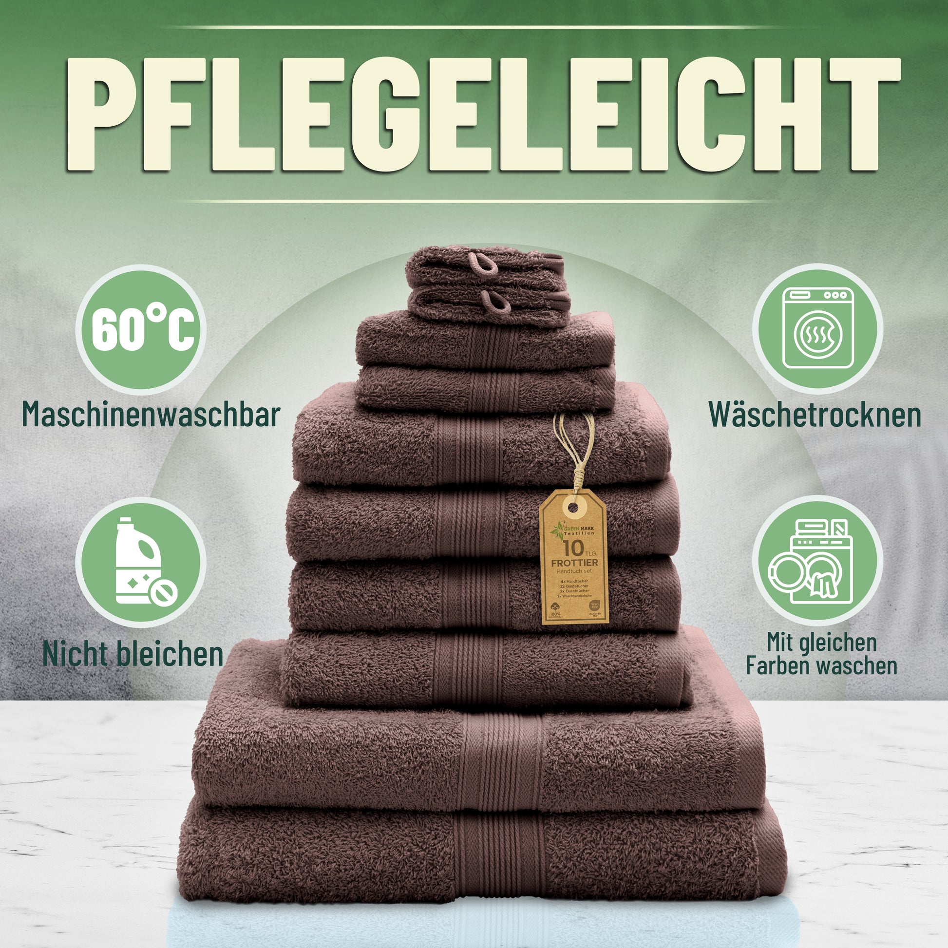 Frottier Handtuch-Set, 4X Handtücher, 2X Duschtücher, 2X Gästetücher, 2X Waschhandschuhe
