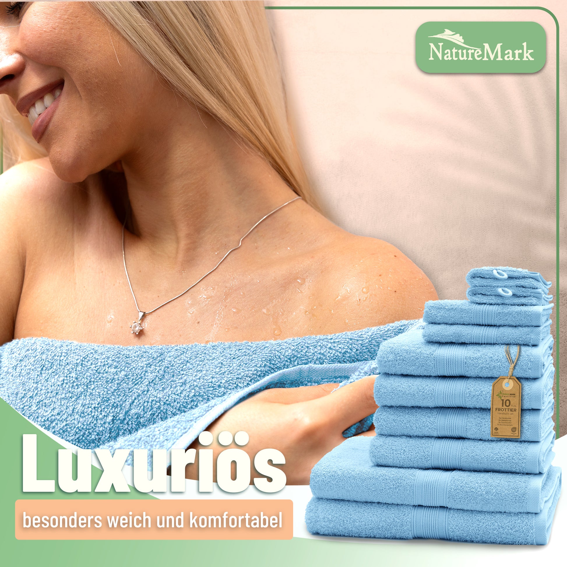 Frottier Handtuch-Set, 4X Handtücher, 2X Duschtücher, 2X Gästetücher, 2X Waschhandschuhe
