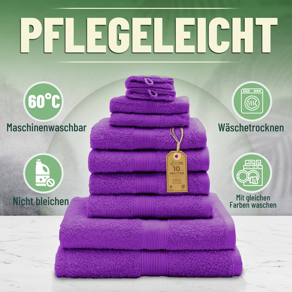 Frottier Handtuch-Set, 4X Handtücher, 2X Duschtücher, 2X Gästetücher, 2X Waschhandschuhe