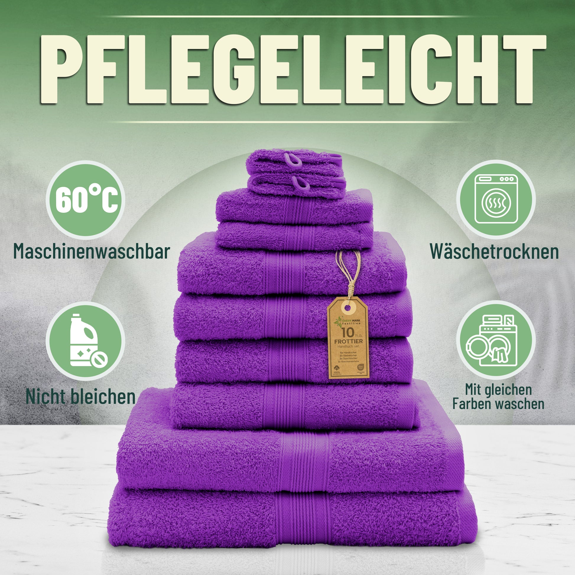 Frottier Handtuch-Set, 4X Handtücher, 2X Duschtücher, 2X Gästetücher, 2X Waschhandschuhe