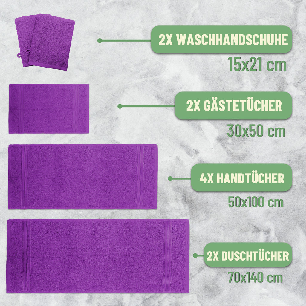 Frottier Handtuch-Set, 4X Handtücher, 2X Duschtücher, 2X Gästetücher, 2X Waschhandschuhe