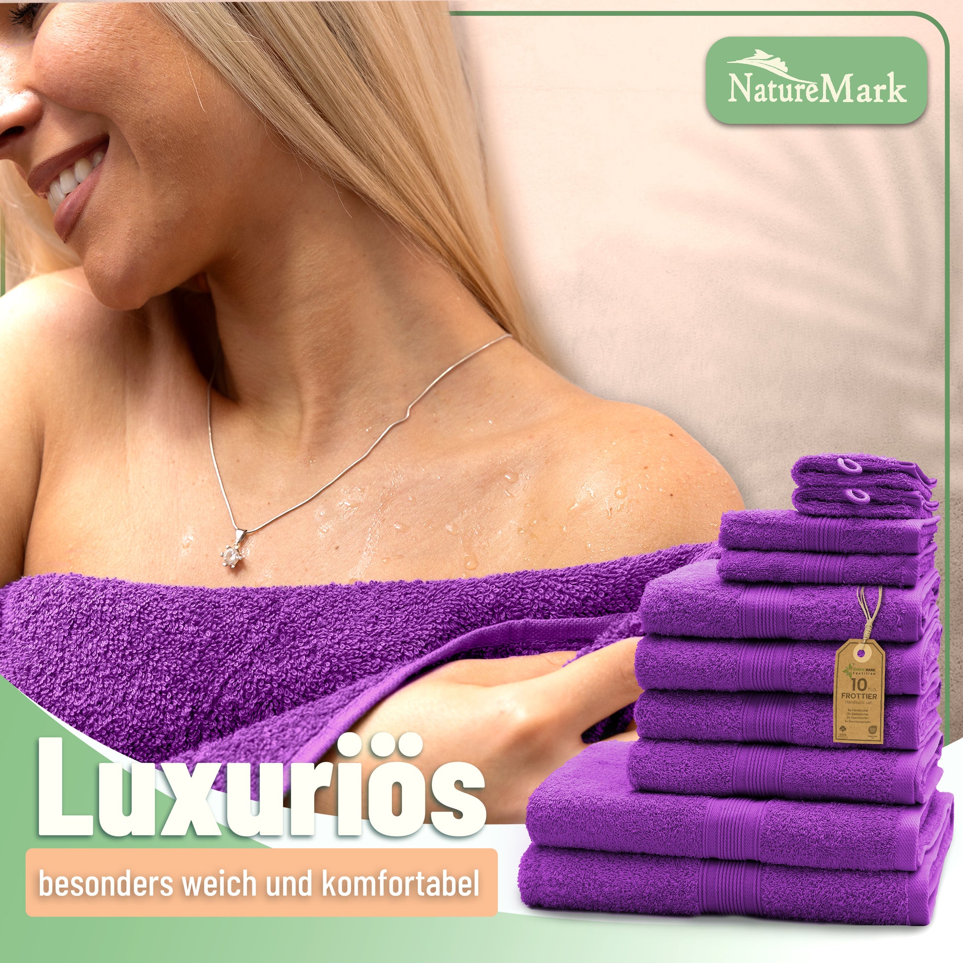 Frottier Handtuch-Set, 4X Handtücher, 2X Duschtücher, 2X Gästetücher, 2X Waschhandschuhe