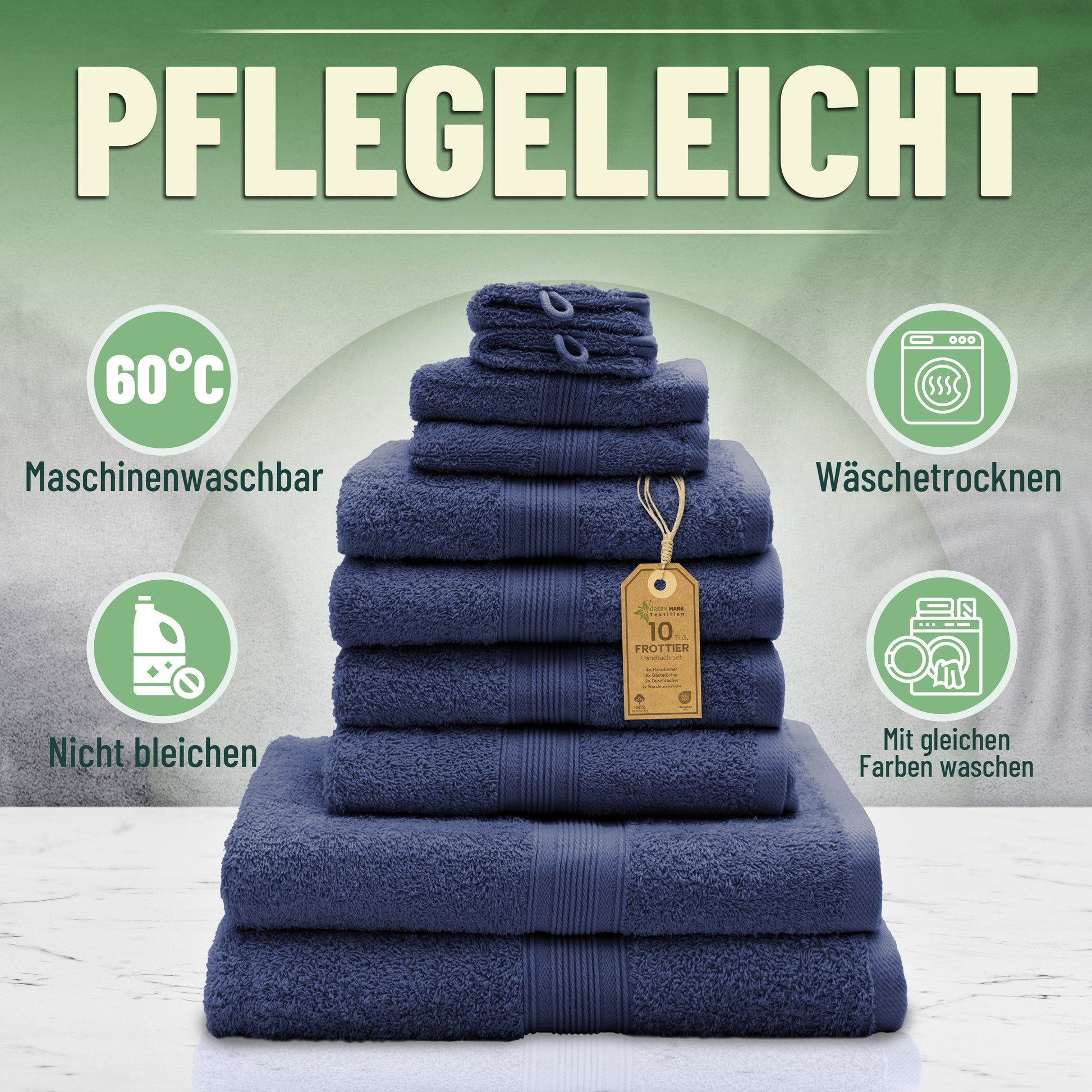 Frottier Handtuch-Set, 4X Handtücher, 2X Duschtücher, 2X Gästetücher, 2X Waschhandschuhe
