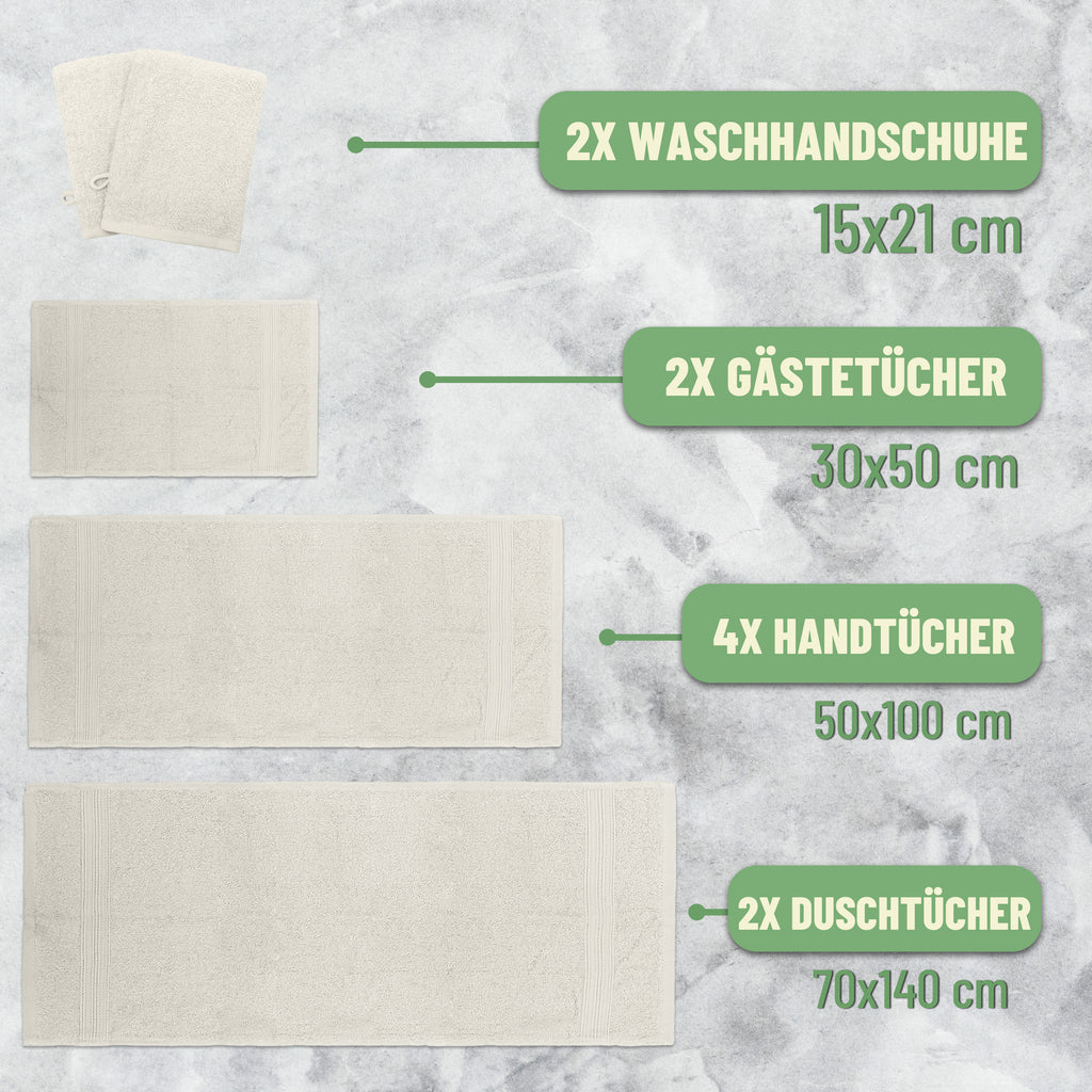 Frottier Handtuch-Set, 4X Handtücher, 2X Duschtücher, 2X Gästetücher, 2X Waschhandschuhe