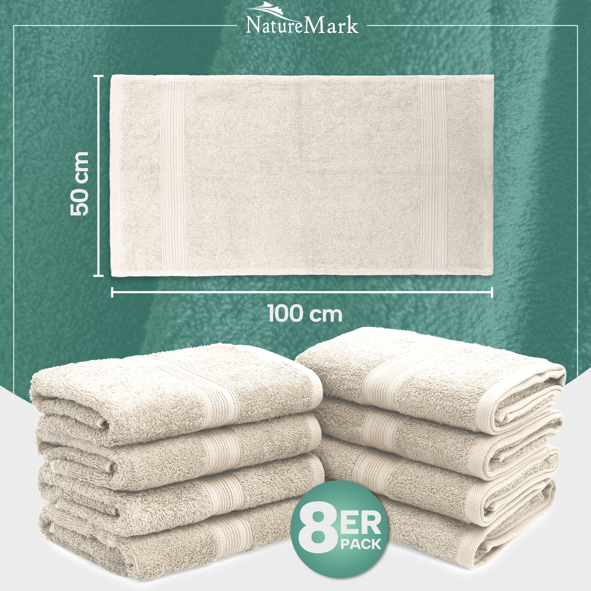Frottier Handtücher 8er Pack 50x100cm, 100% Baumwolle
