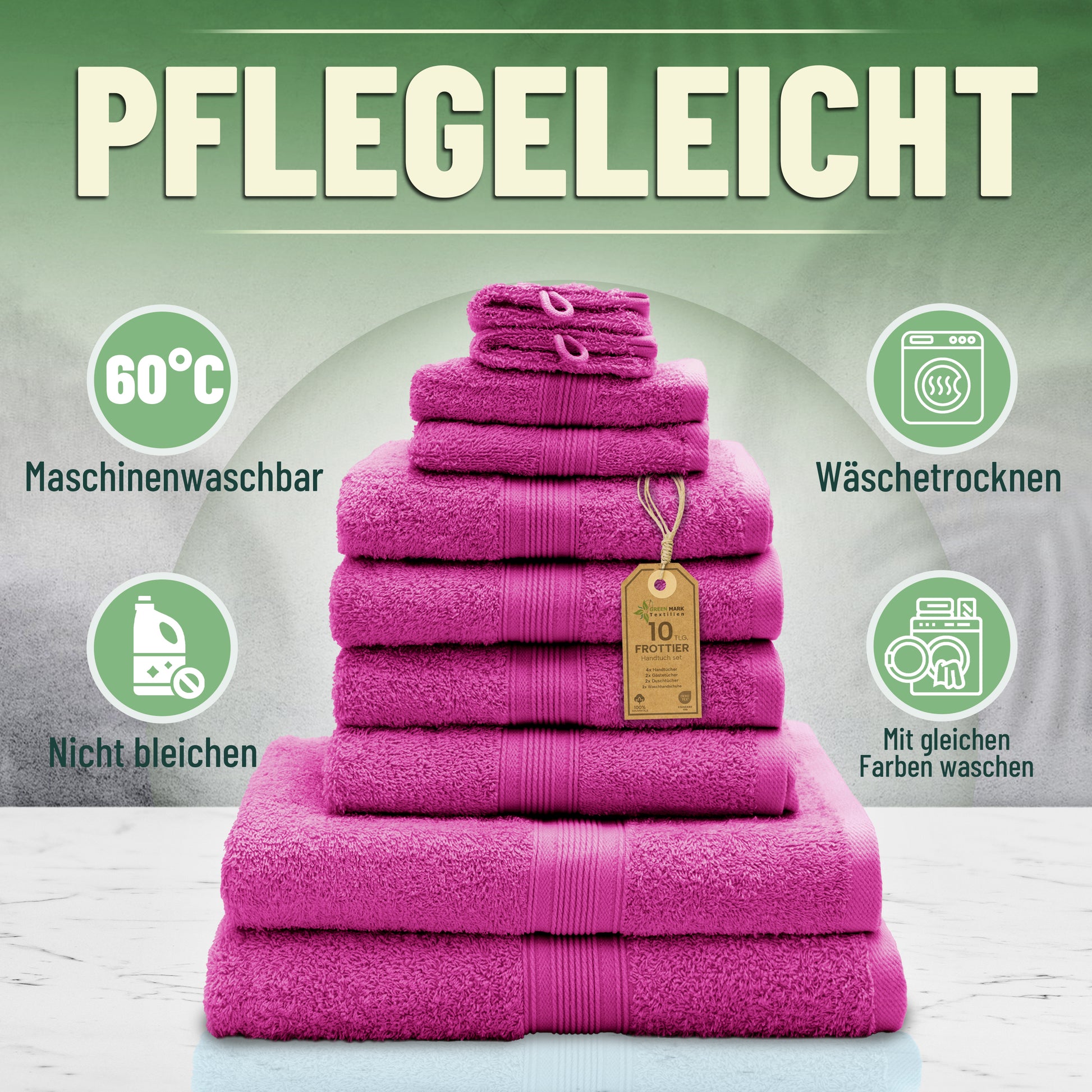 Frottier Handtuch-Set, 4X Handtücher, 2X Duschtücher, 2X Gästetücher, 2X Waschhandschuhe