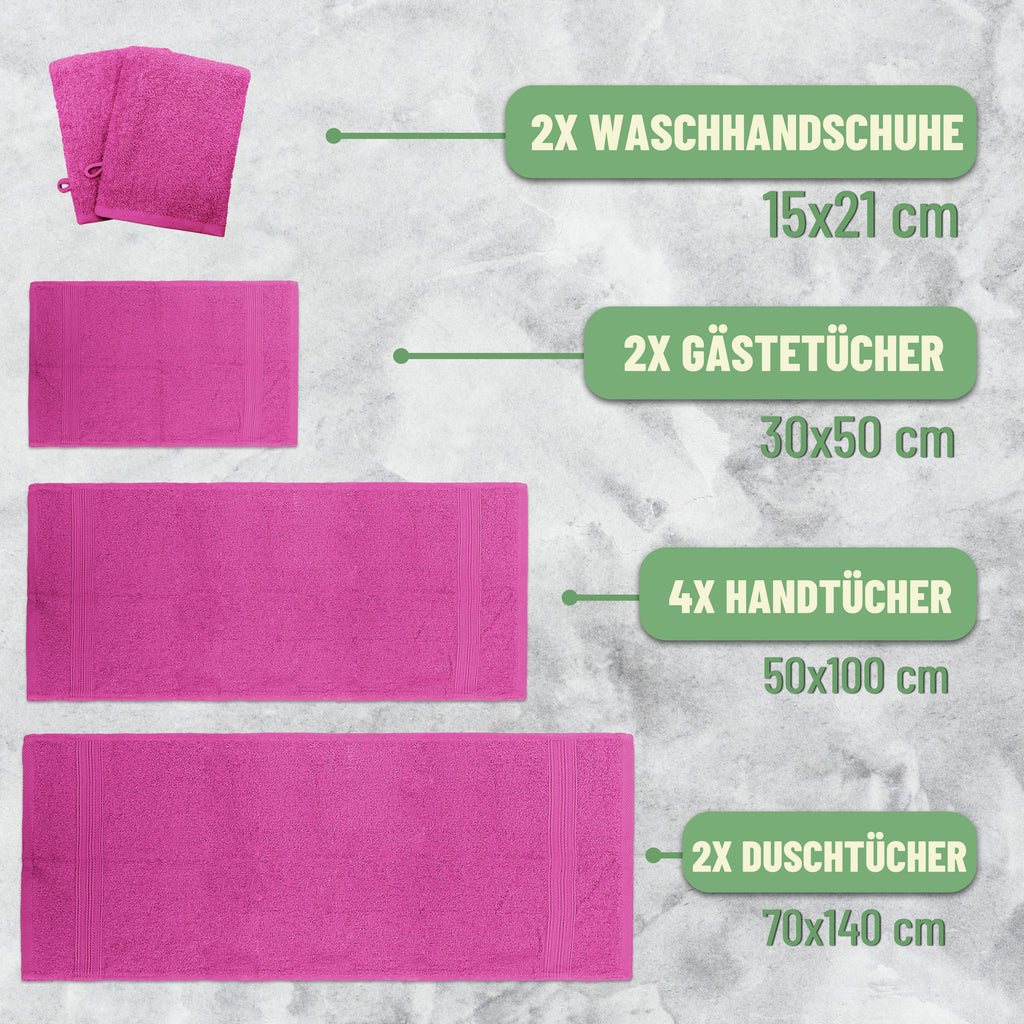 Frottier Handtuch-Set, 4X Handtücher, 2X Duschtücher, 2X Gästetücher, 2X Waschhandschuhe
