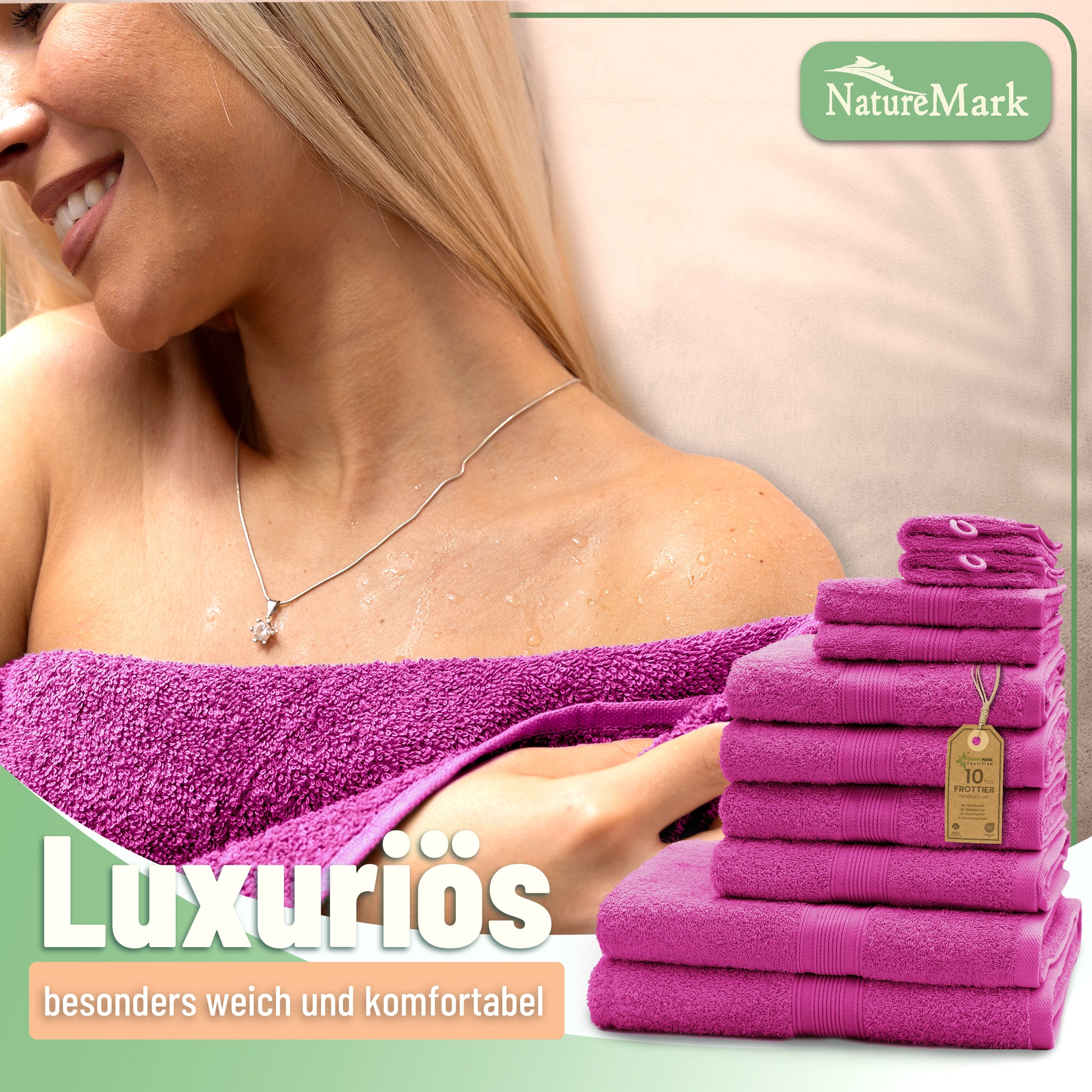 Frottier Handtuch-Set, 4X Handtücher, 2X Duschtücher, 2X Gästetücher, 2X Waschhandschuhe