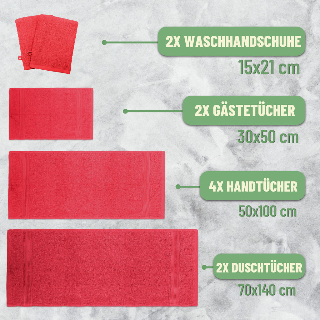 Frottier Handtuch-Set, 4X Handtücher, 2X Duschtücher, 2X Gästetücher, 2X Waschhandschuhe