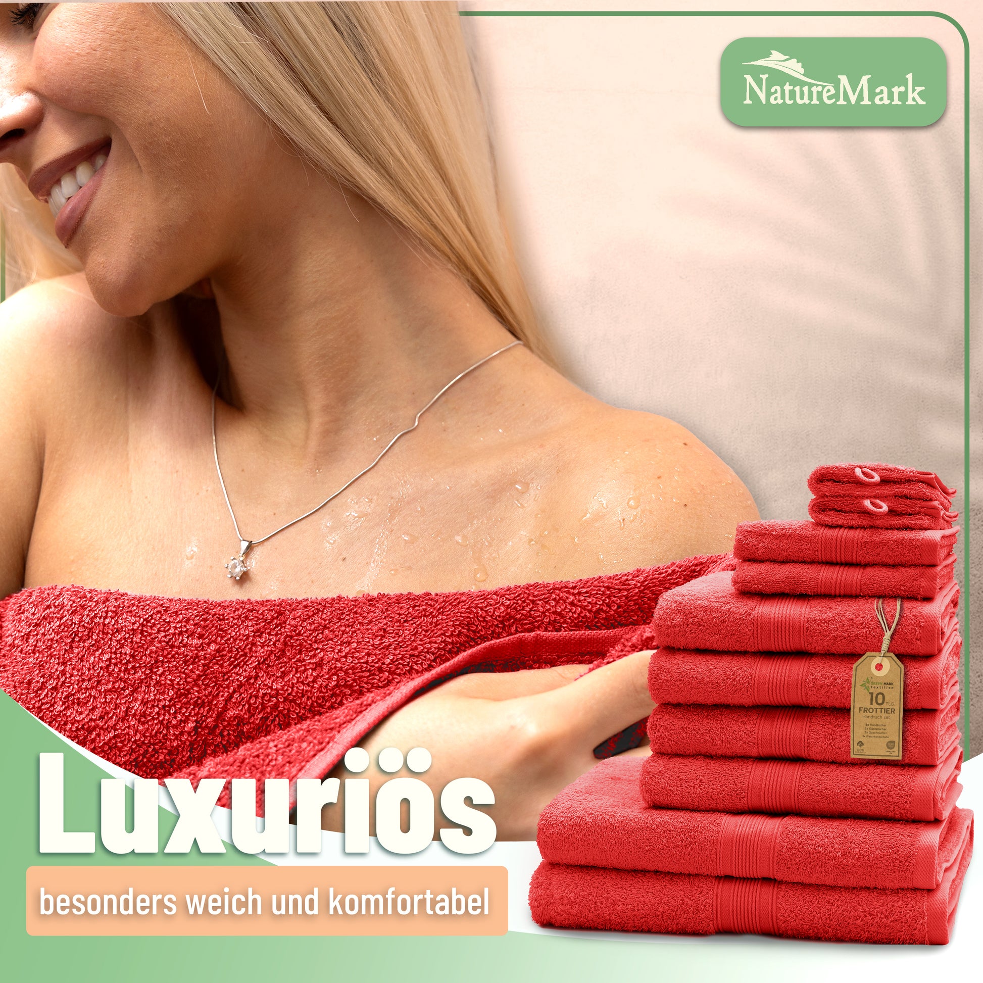 Frottier Handtuch-Set, 4X Handtücher, 2X Duschtücher, 2X Gästetücher, 2X Waschhandschuhe